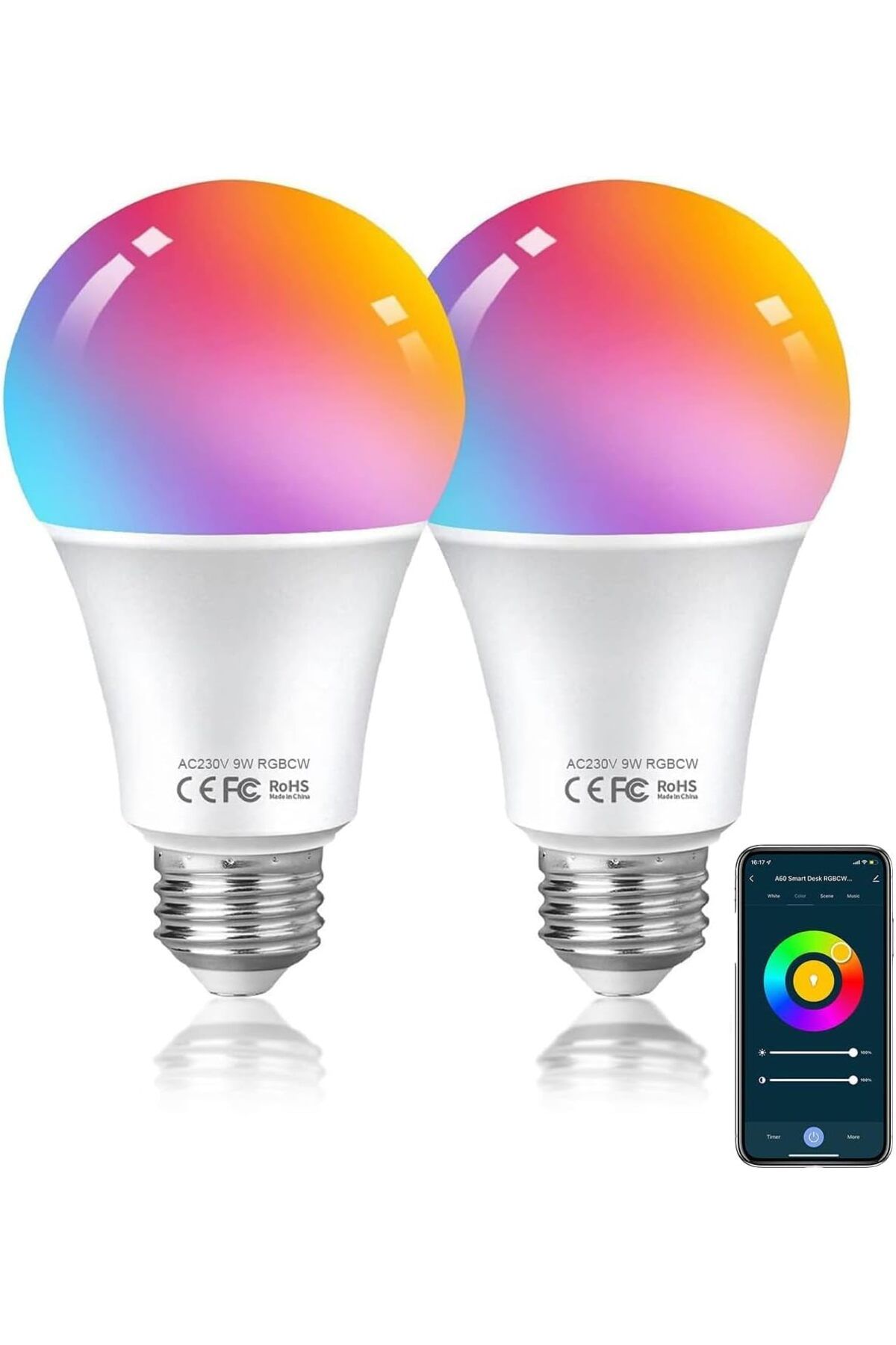 KDROĞLU KDROGLU Alexa Ampuller E27 Akıllı LED Lamba, 9W 806LM WLAN Çok Renkli Kısılabilir Ampul, Alexa