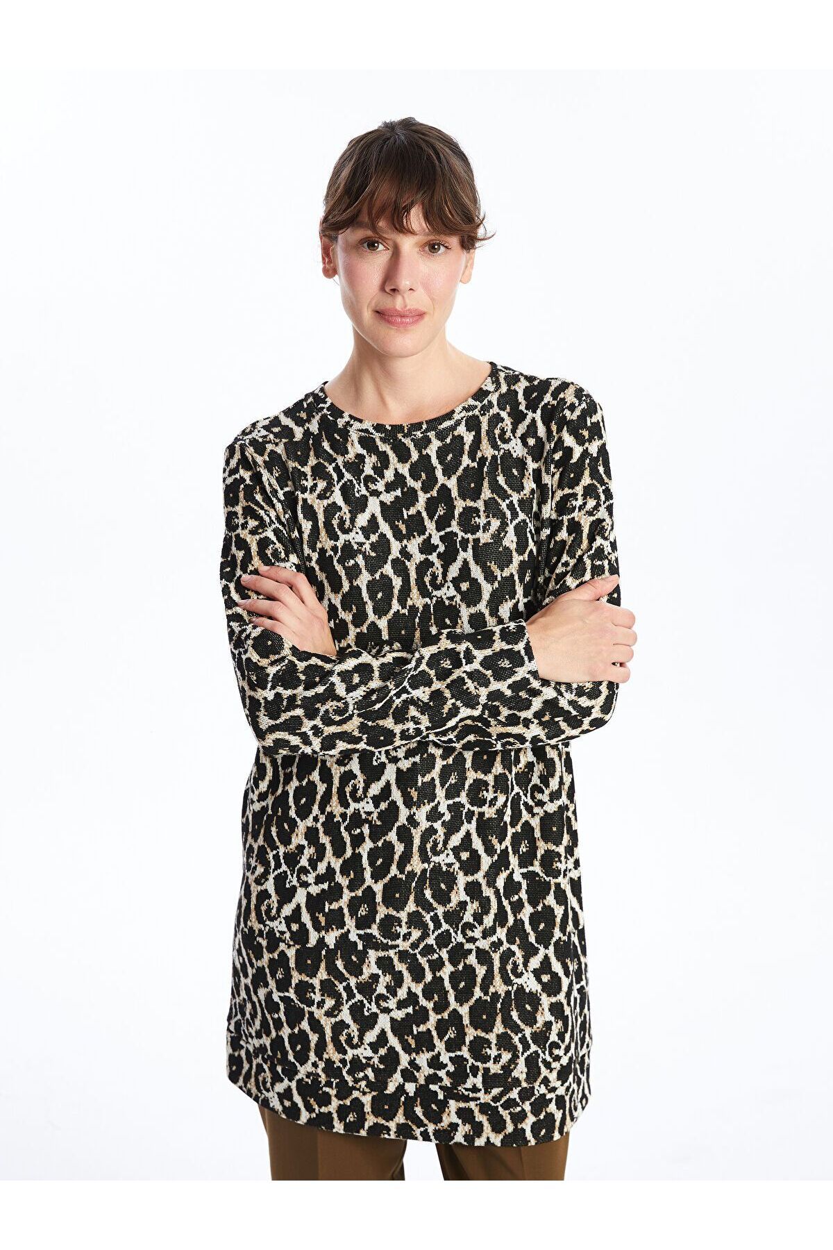 LC Waikiki Bisiklet Yaka Leopar Desenli Kadın Tunik