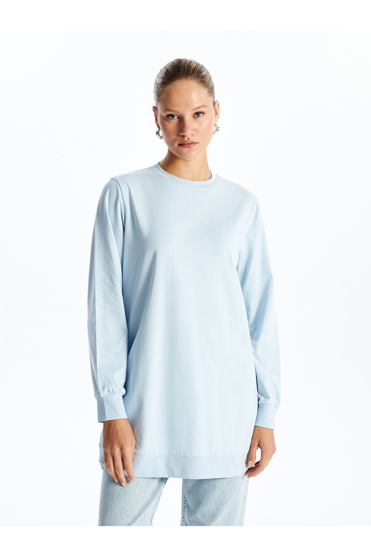 LC Waikiki Kadın Bisiklet Yaka Düz Sweatshirt Tunik