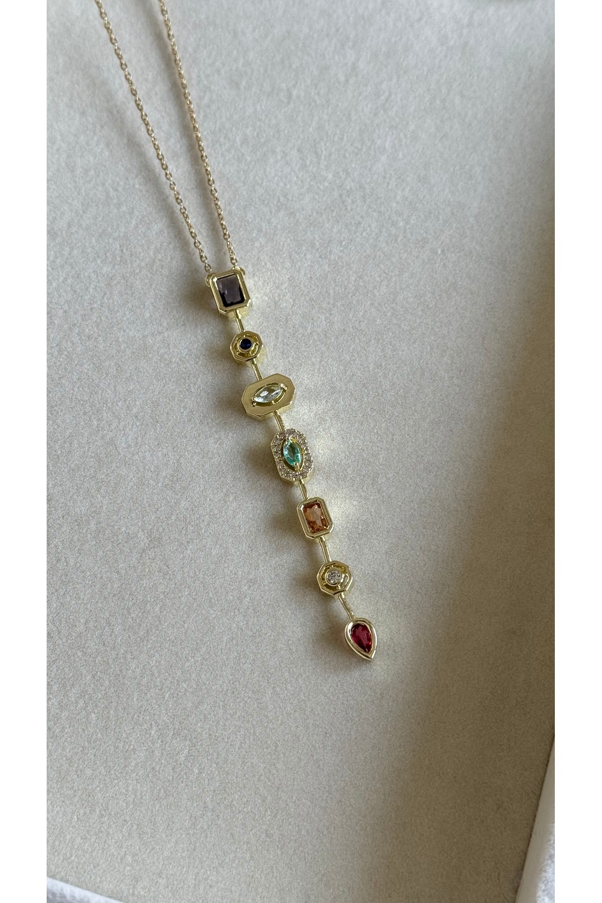 Muse Sister-Steel Multicolored Stone Y Necklace 4