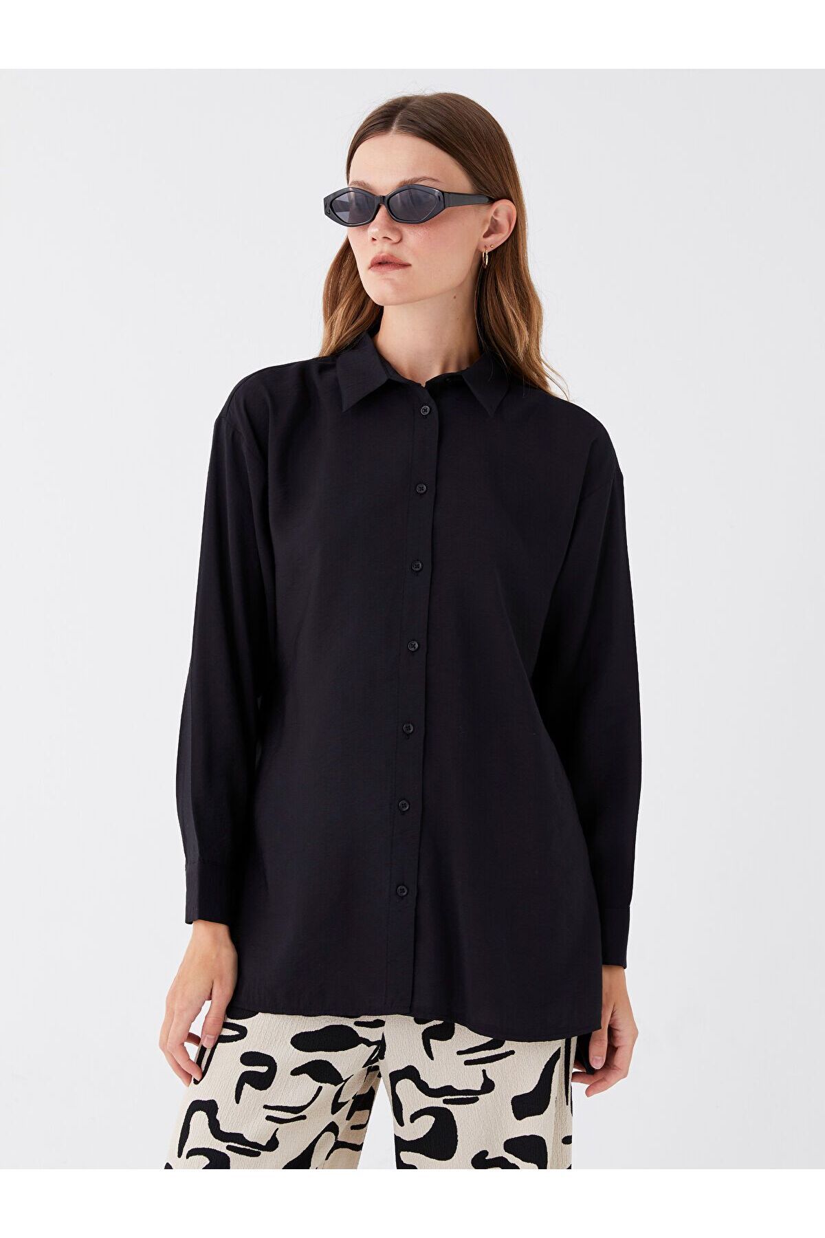 LC Waikiki Düz Uzun Kollu Oversize Kadın Gömlek Tunik