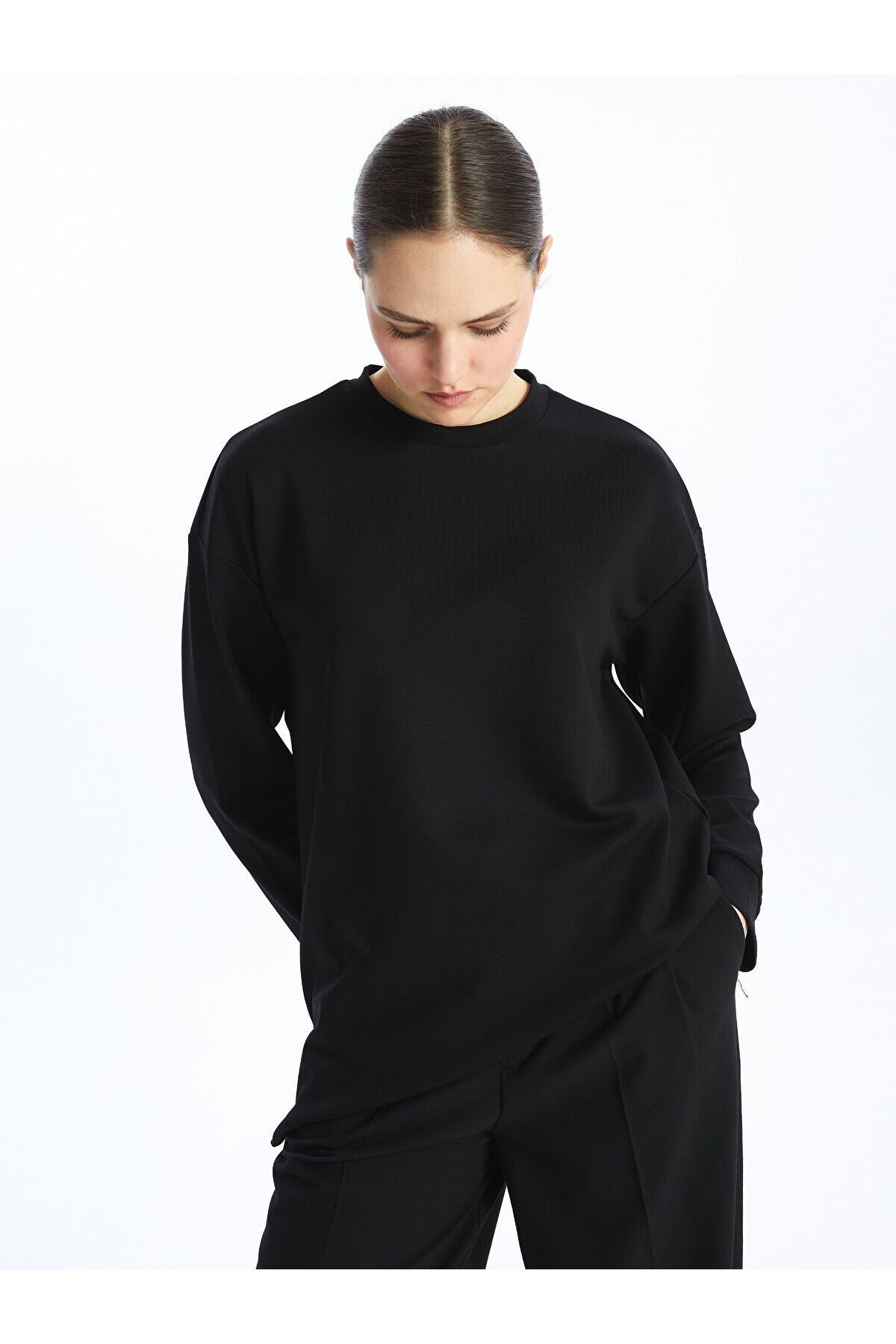 LC Waikiki Bisiklet Yaka Düz Oversize Kadın Sweatshirt Tunik