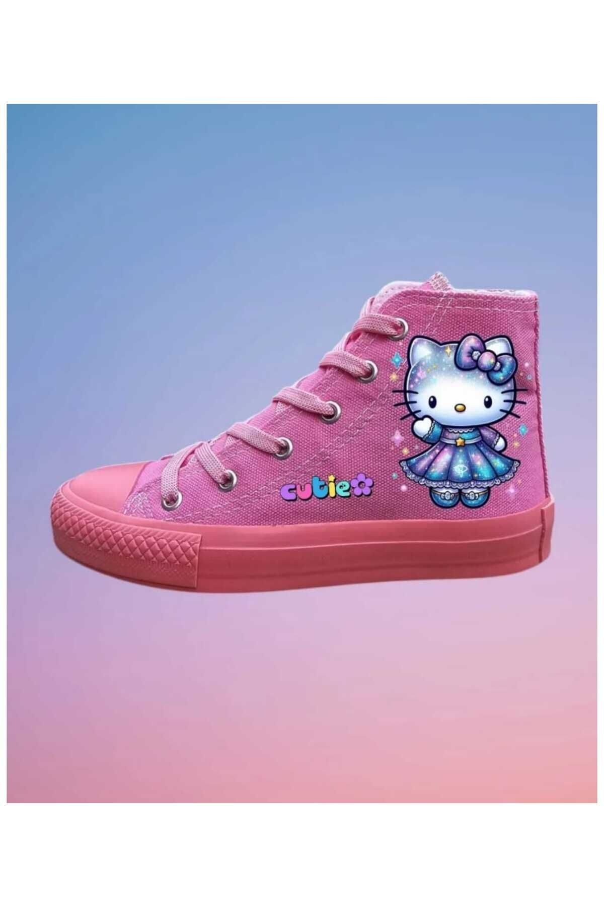 bhk desing Mavi kedicik pembe taban keten kız çocuk kanvas spor ayakkabı sneaker