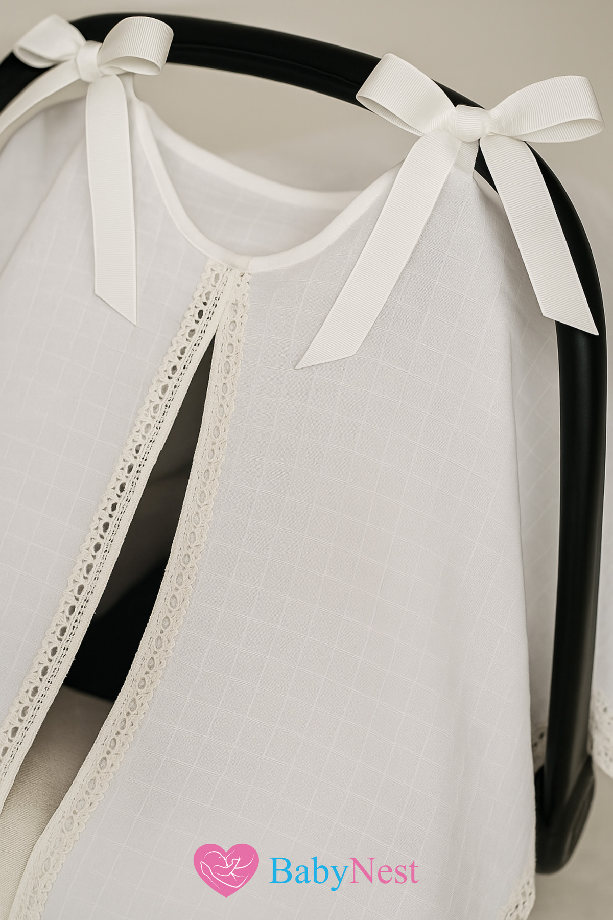 Babynest Puset Örtüsü/Bebek Arabası Örtüsü %100 Pamuk Müslin Beyaz fotoğrafı 3 (önizleme)