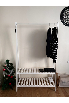 ArdaMarket Konfeksiyon elbise askılık beyaz renkli 2 raflı elbiseaşk