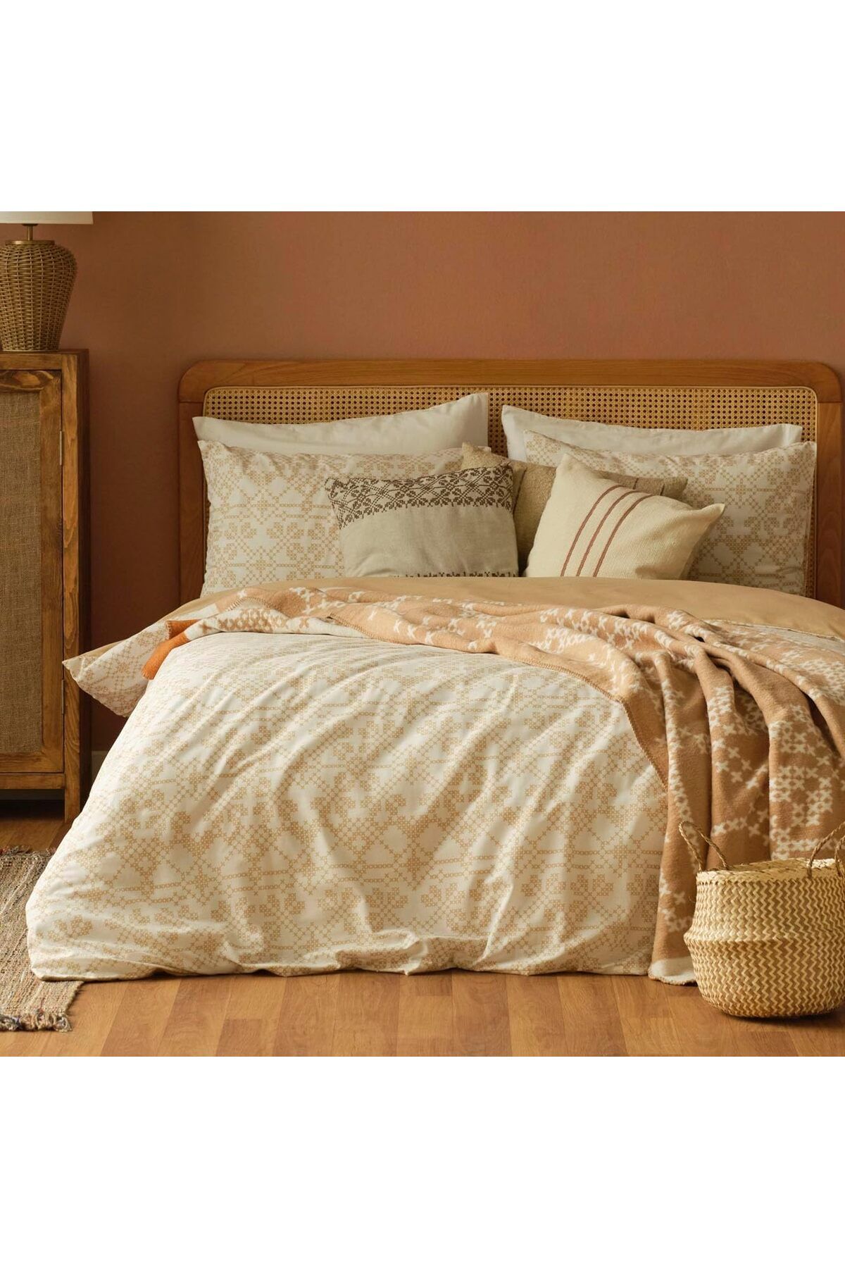 LUXE MAISON Lilith Geometrik Desenli%100 Pamuk Ranforce Nevresim Seti, Bej, Tek Kişilik (Nevresim: 160x