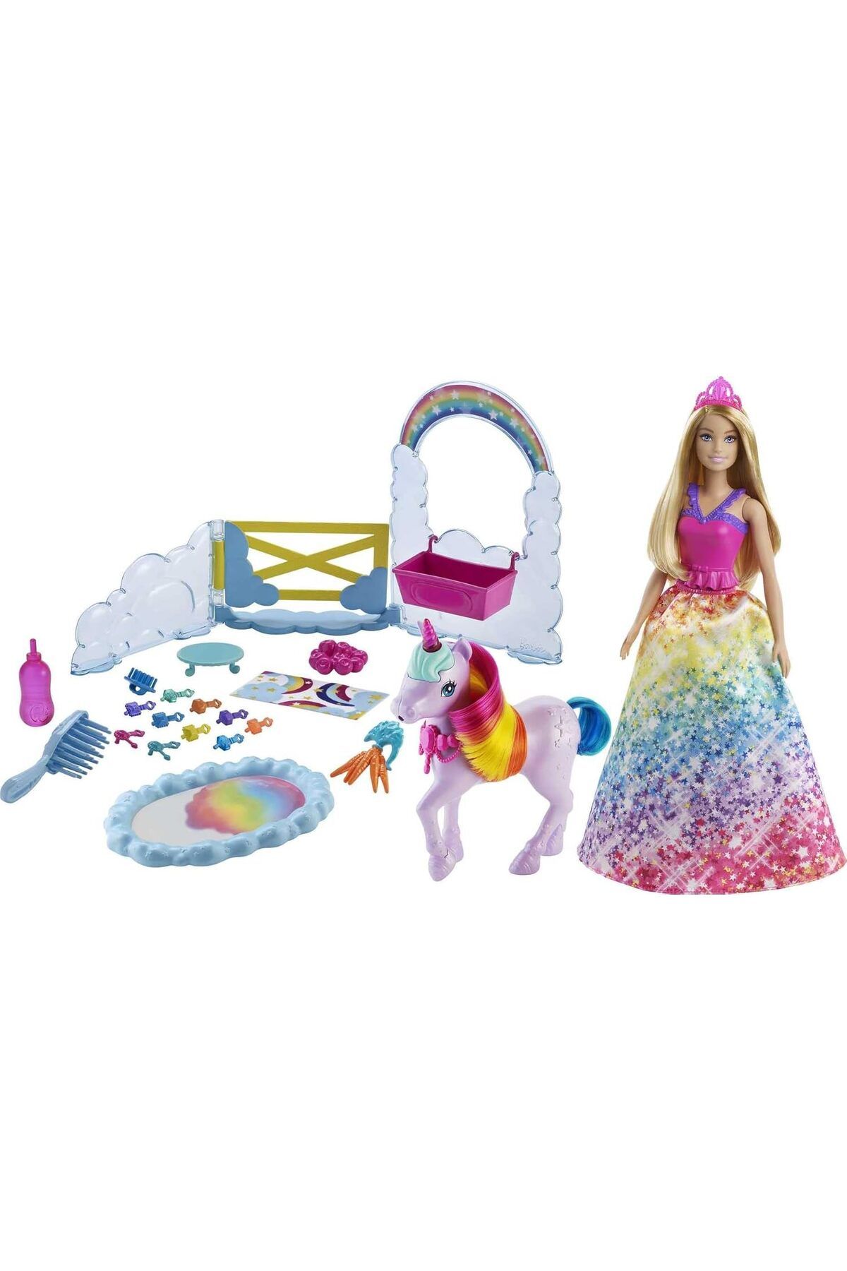Mu Art Ahşap Mrt Dreamtopia Bebek ve Tek Boynuzlu At, renk değiştiren tuvaletiyle tek boynuzlu at ve 18 aksesua