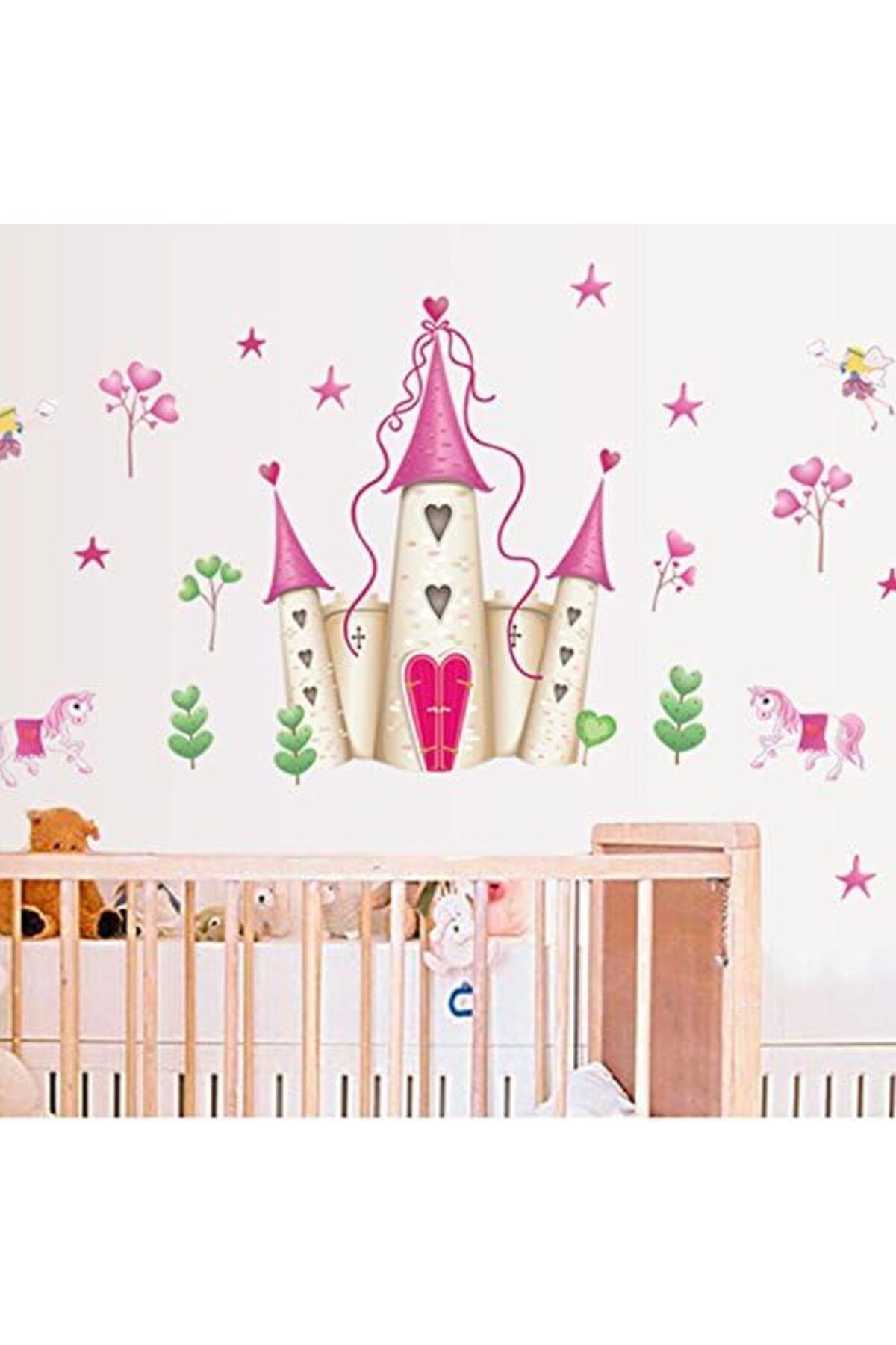 Mu Art Ahşap Mrt Kids Kız Çocuk Odası Dekorasyonu Prenses Şatosu Kendinden Yapışkanlı PVC Duvar Sticker Ar