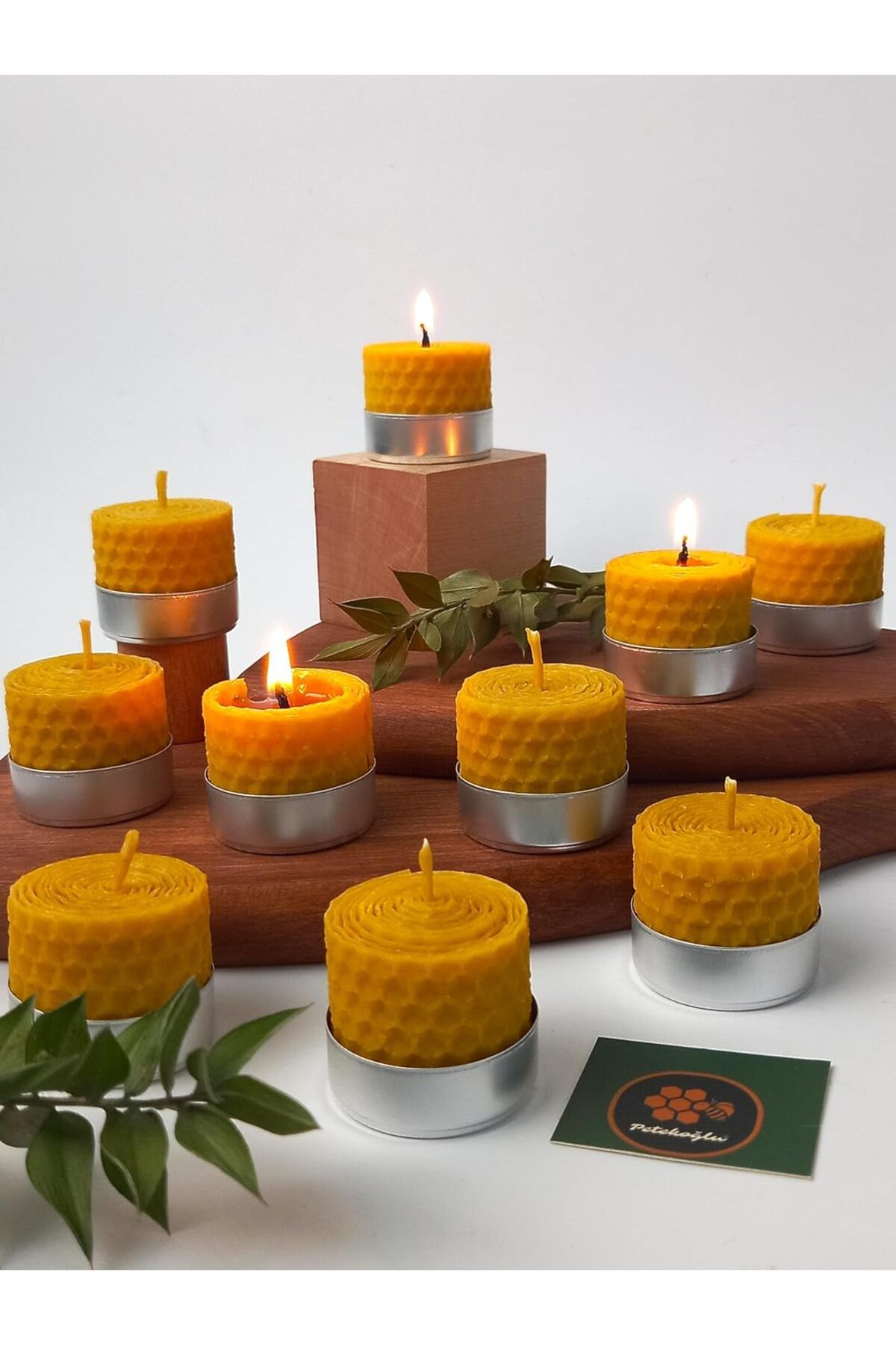Mu Art Ahşap Mrt (12 ADET) Sarma Tealight Mum 3,5cm X3cm Doğal Petek Balmumu Mum Art 871301