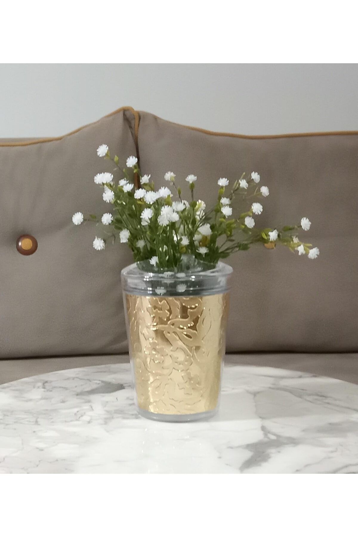 STOREMAX OZN DAHİL,VAZO DAHİL,VAZODA ÇİÇEK,BEYAZ YAPAY ÇİÇEK,VAZO DEKORATİF ALTIN YAPRAK 9X9X17CM OZ