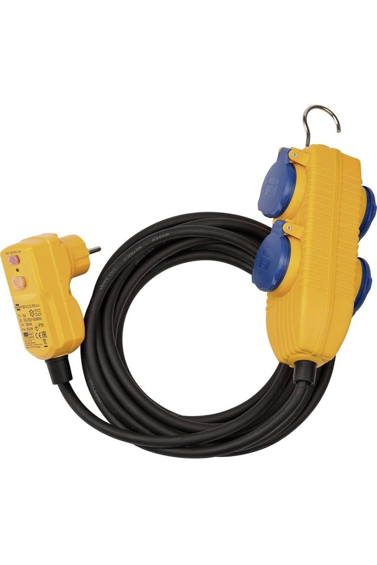 Mu Art Ahşap Mrt 1168720010 Schutzadapterleitung 5 m H07RN-F3G1,5 Fi-fiş ve PowerBlock, siyah, mavi, turuncu Art