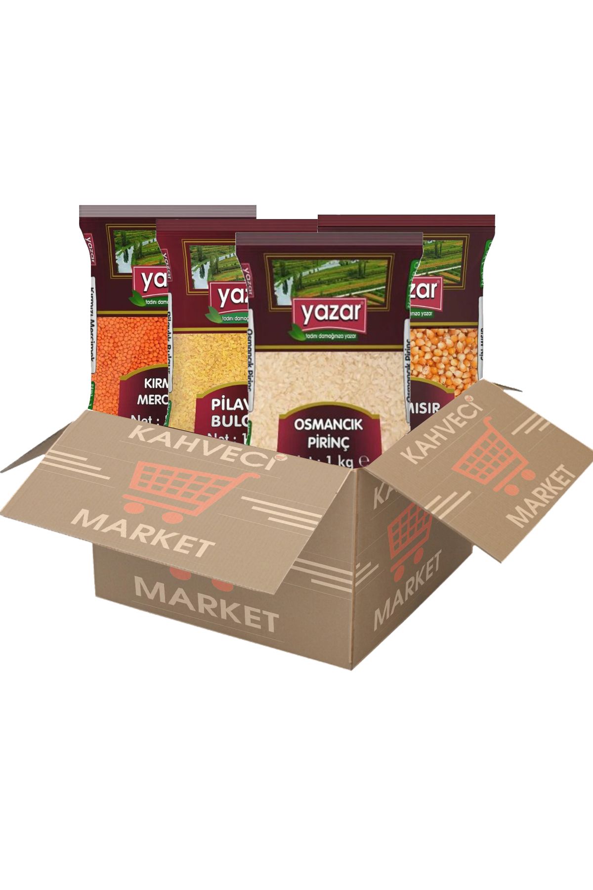 YAZAR Kahveci Global Kuru Bakliyat Paketi Mercimek Bulgur Mısır Pirinç Eko Paket
