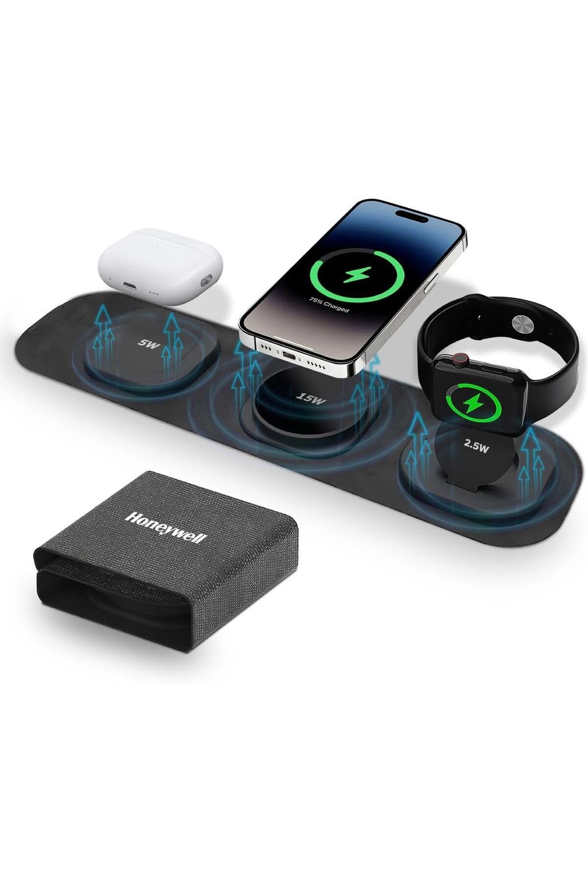 Mu Art Ahşap Mrt Zest Kablosuz 3'ü 1 Arada Manyetik Katlanabilir MagSafe Uyumlu 23 W Kablosuz Şarj Cihazı, iPh