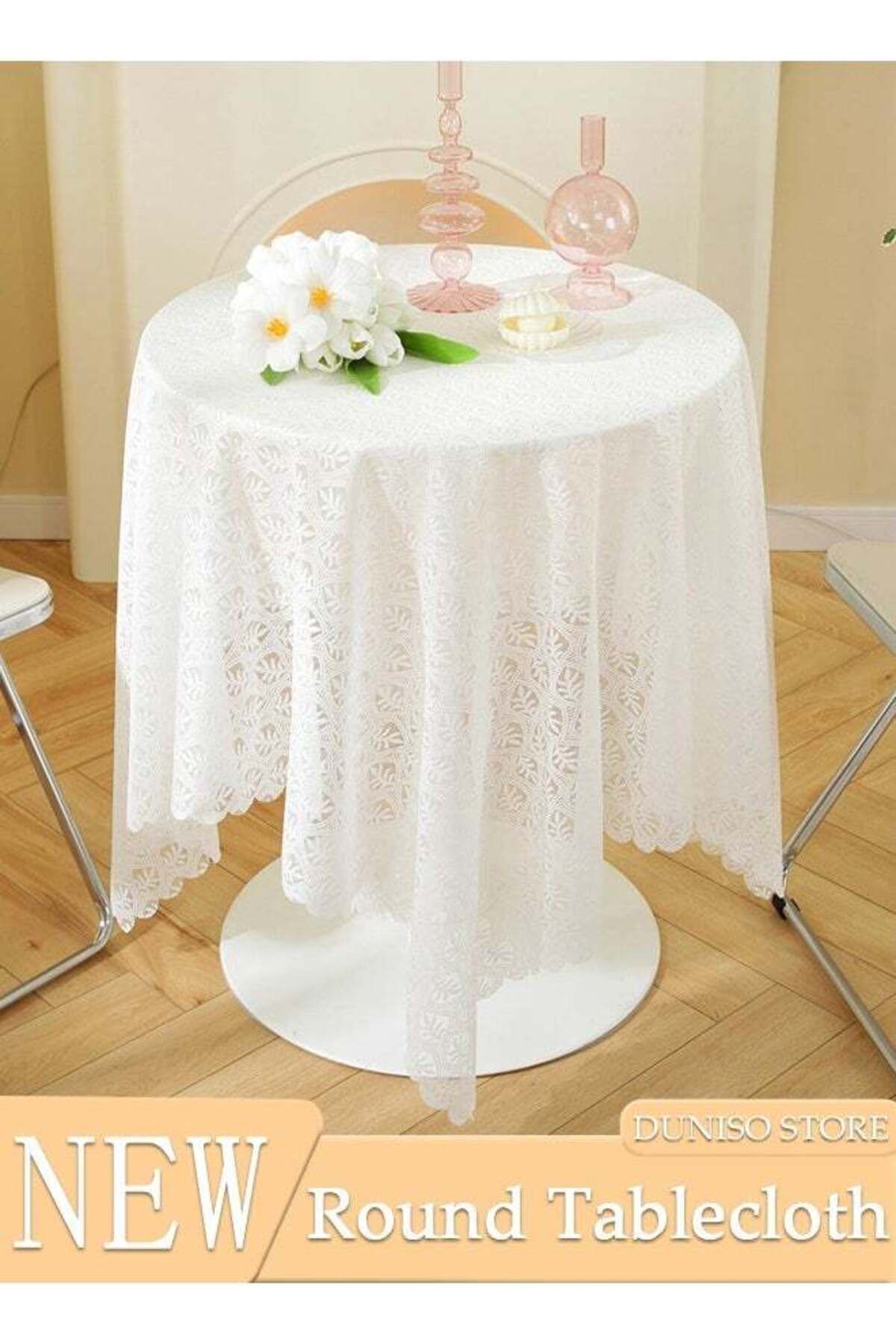 Generic-DUNISO White Round Tablecloths Polyester Table Cloth Bulk Washable Polyester Fabric Tablecloths Tabl 1