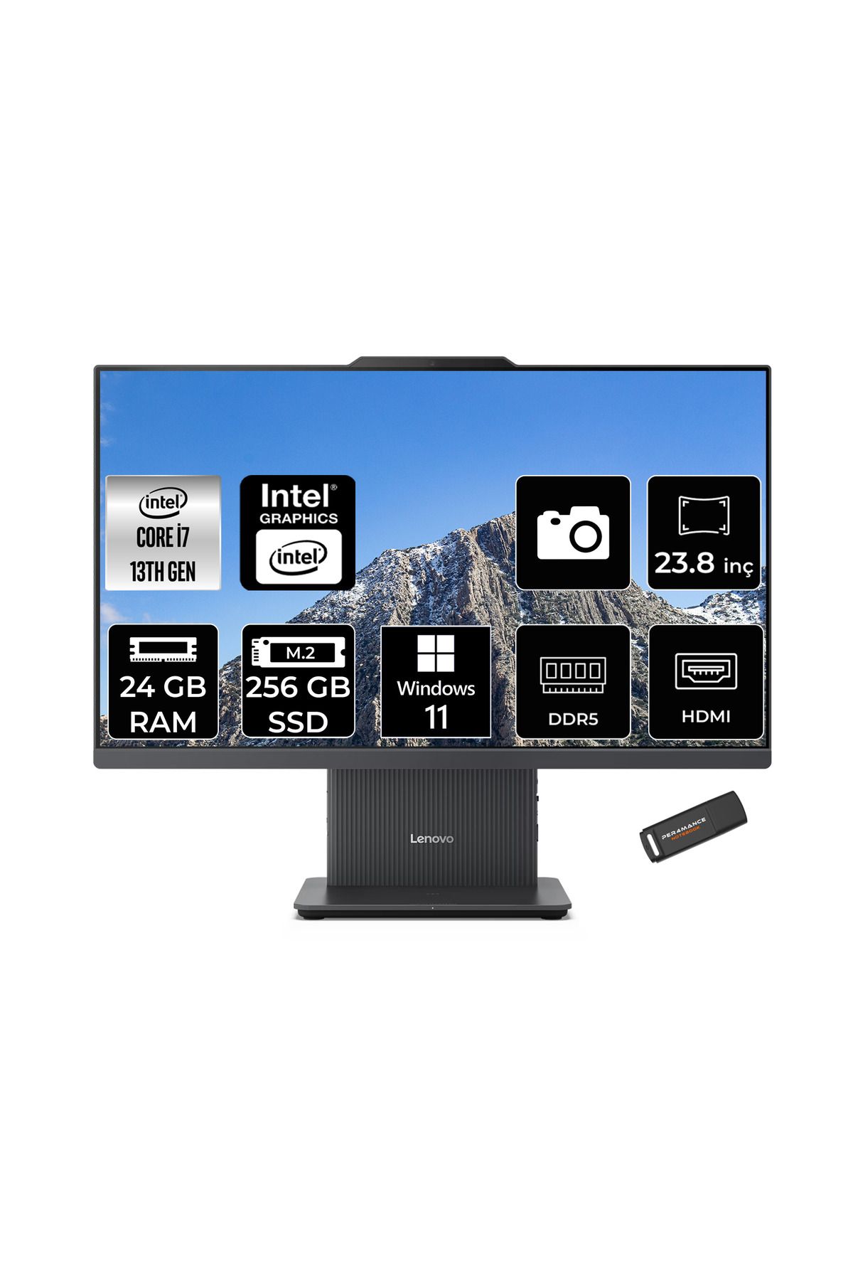 LENOVO IdeaCentre 24IRH9 i7 13620H 24GB DDR5 256GB SSD 23.8" FHD IPS W11H Siyah All in One PC & PER4