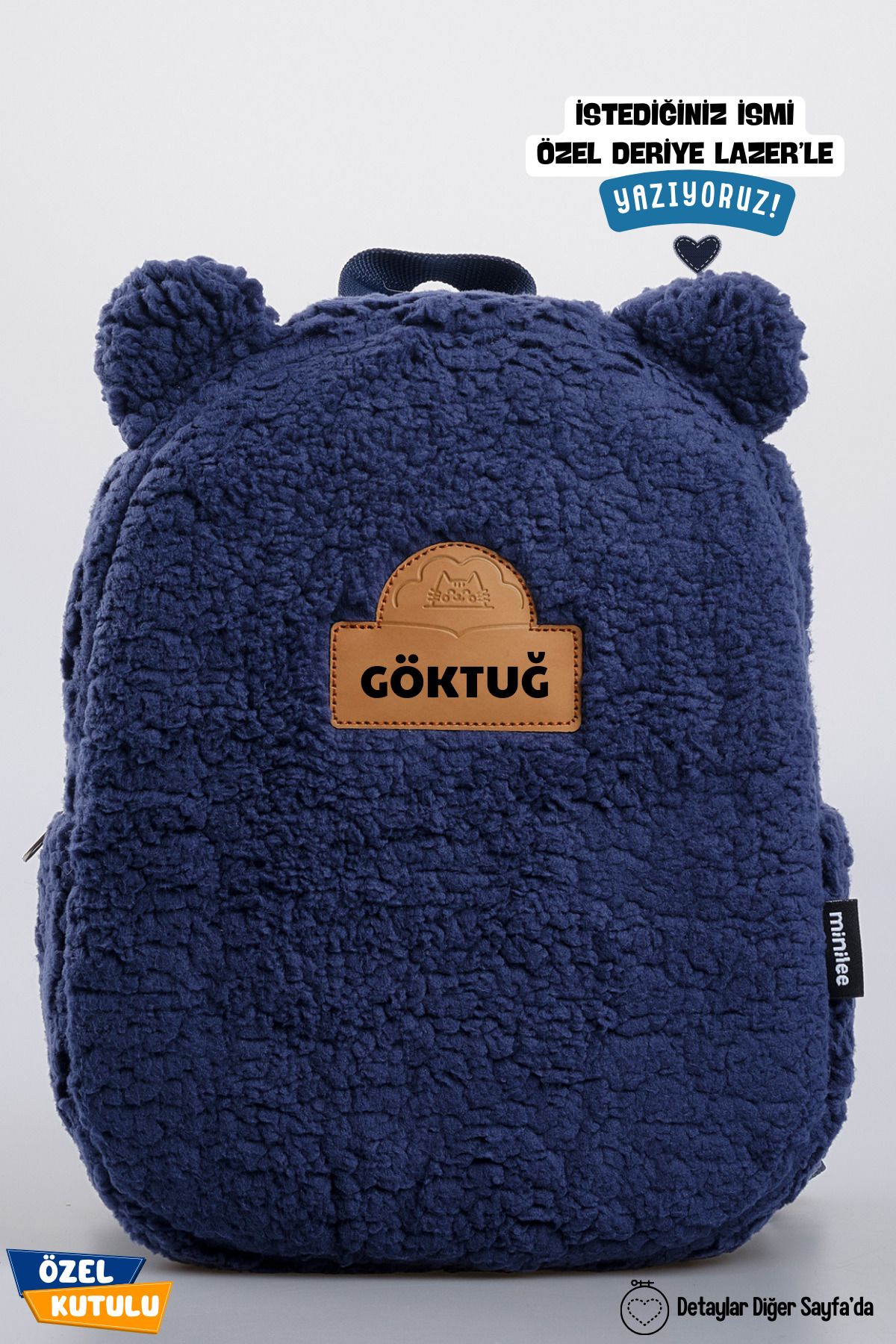 [İSTEDİĞİNİZ İSMİ YAZIYORUZ] - Teddy-Peluş Lacivert 0-8 Yaş - Kreş, Anaokulu Çocuk Sırt Çantası