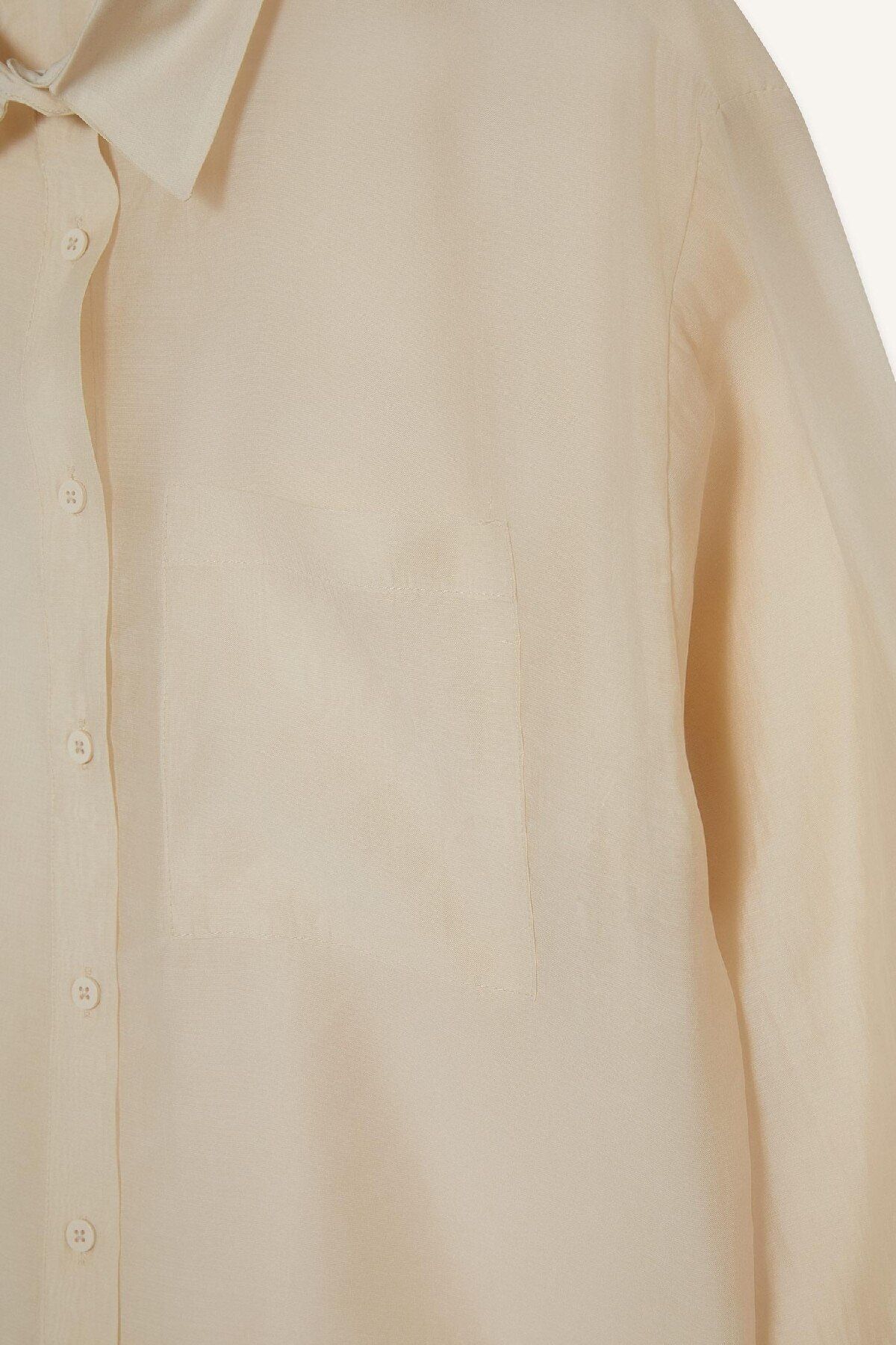 Oversize Geniş Kalıp Basic Düz Modal Uzun Kollu Gömlek E3866ax25sp - 7