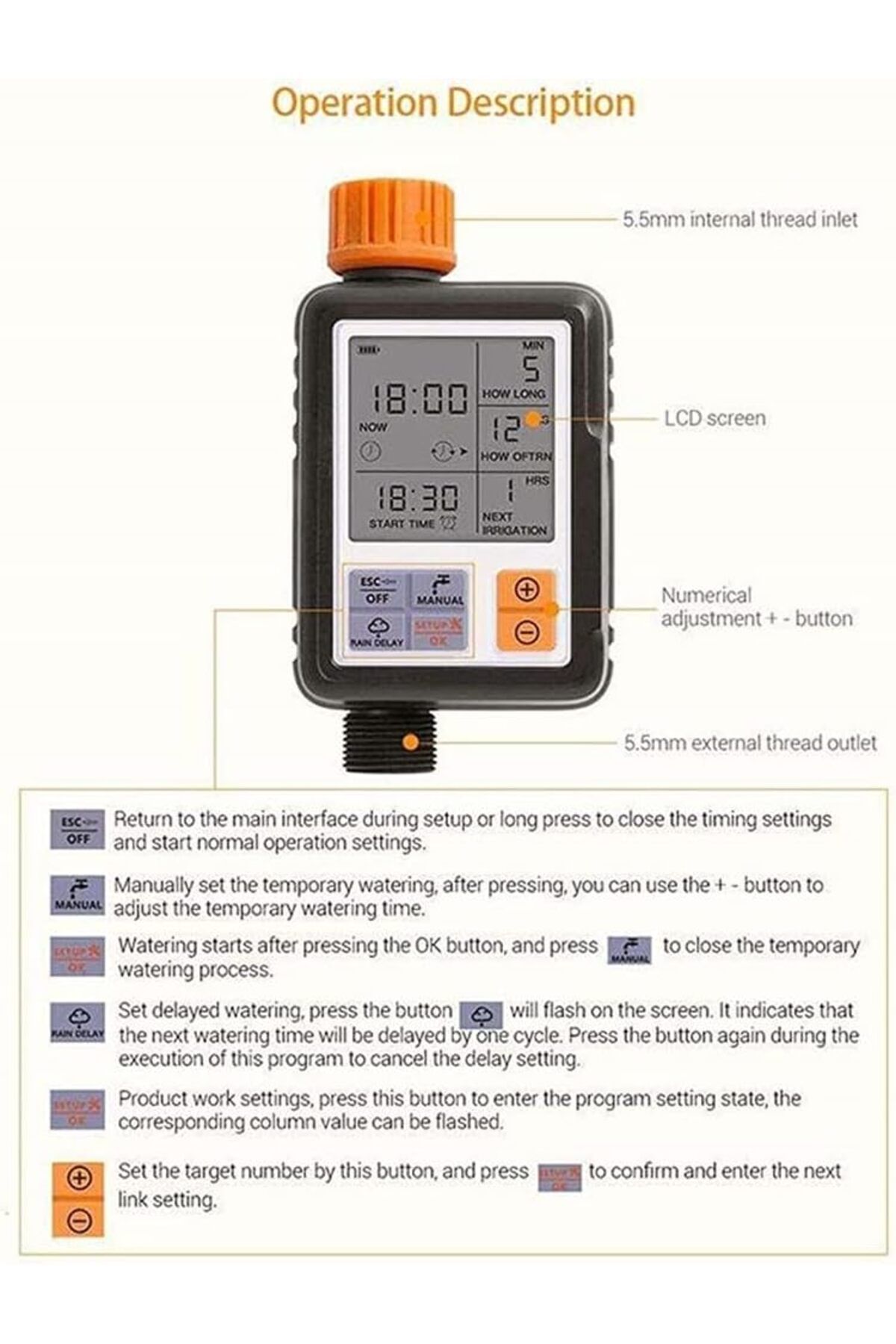 COOYA-Automatic Watering Timer, Set Watering Time, Lcd Display, Rainy Day Delay, 420g, Suitable for Garden 5