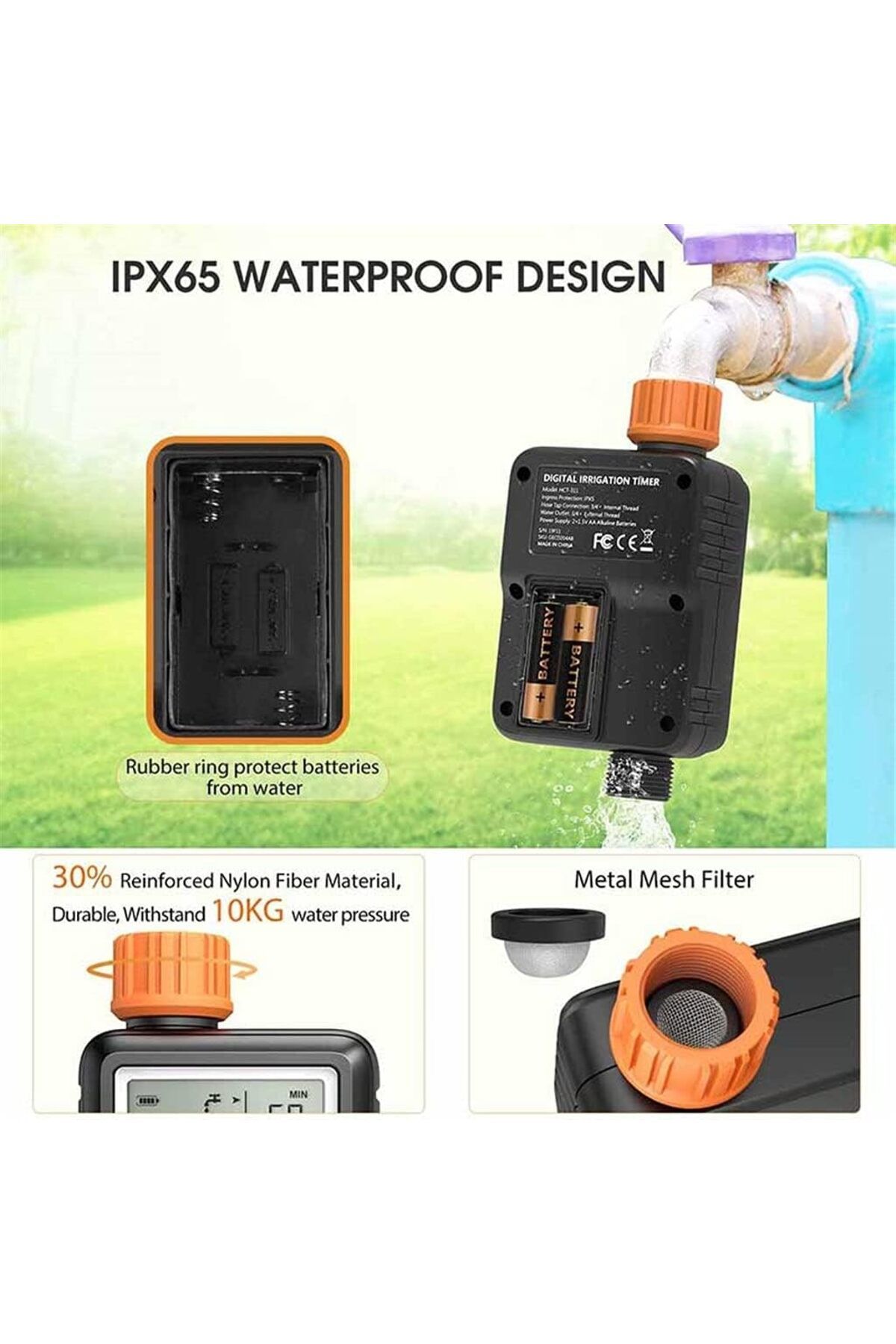 COOYA-Automatic Watering Timer, Set Watering Time, Lcd Display, Rainy Day Delay, 420g, Suitable for Garden 3