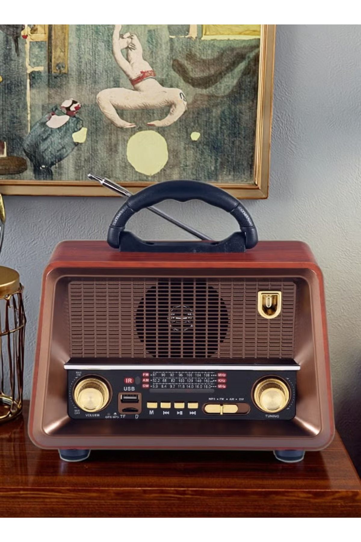 Denx-راديو HI-FI قابل لإعادة الشحن مع ريموت تحكم عن بعد، بطارية ذات سعة كبيرة، محمول ، راديو FM بنمط قديم 4