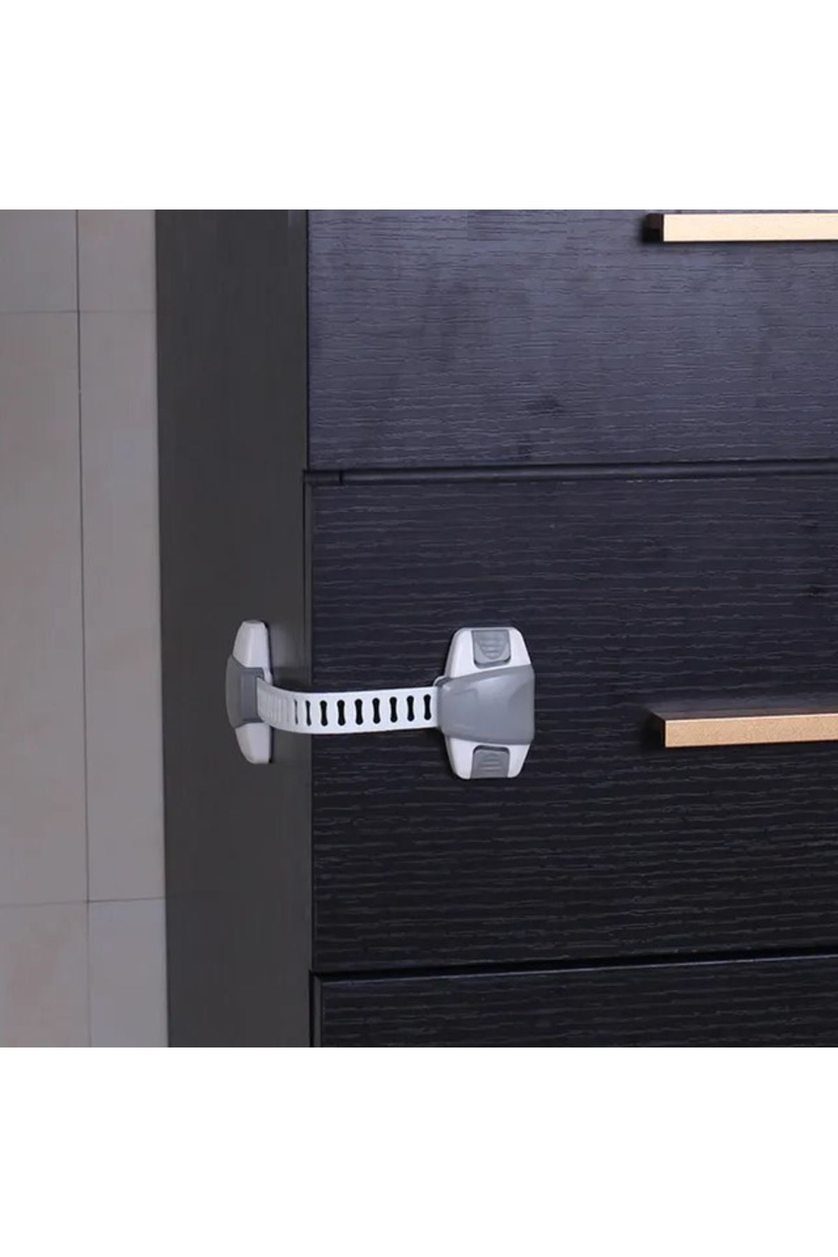 Empria-Set Of 3 Flexible And Adjustable Cabinet Locks, With 2 Buttons, 22 X 6 Cm, Grey 4