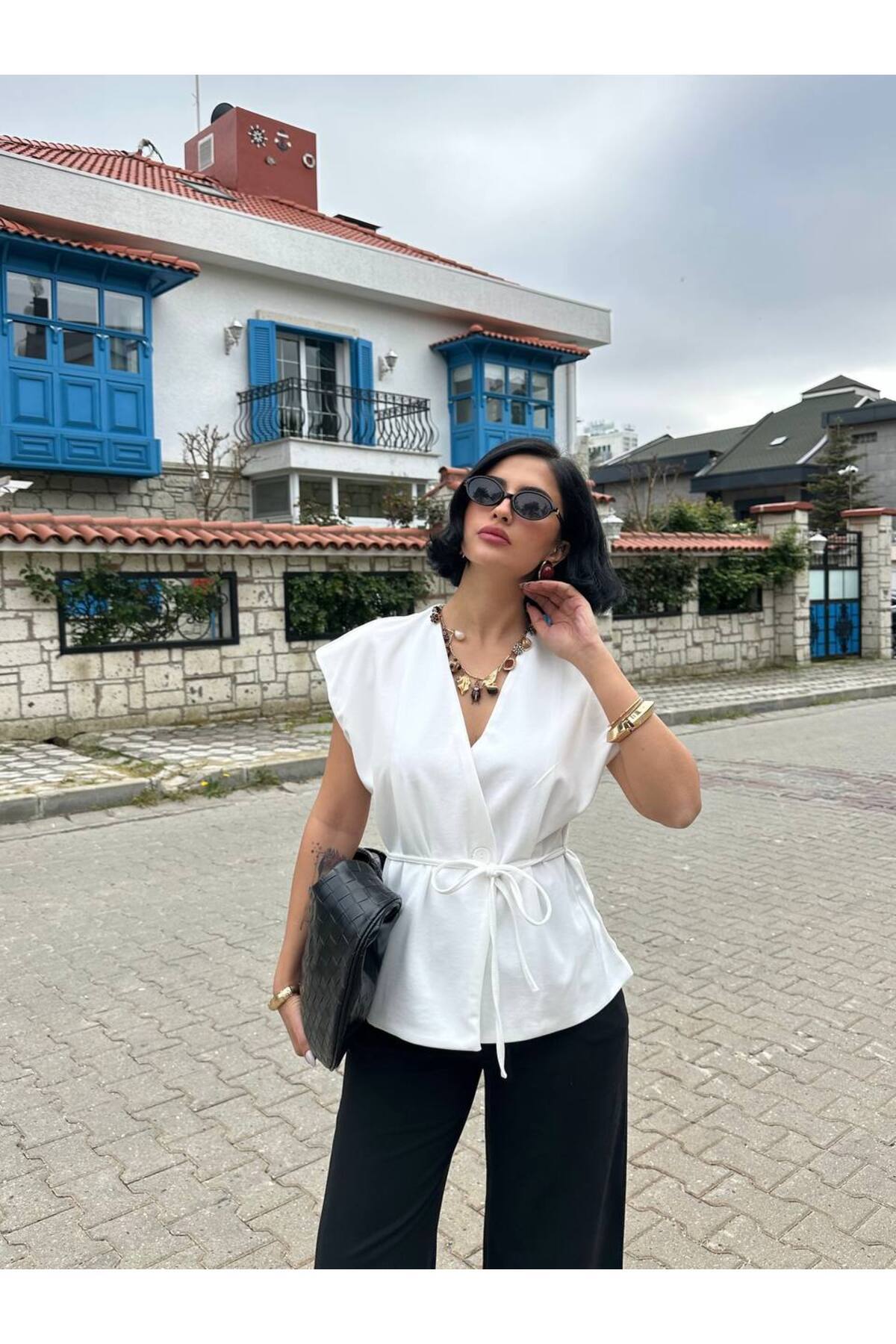 MY LİKA-Scuba Crep Waist Tie Vest 6
