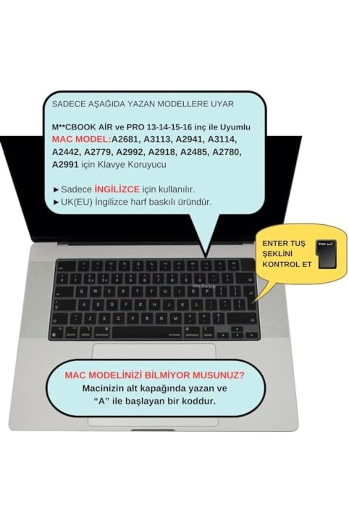 LUXE-حافظة ماك بوك M1-M2-M3-M4 واقي لوحة مفاتيح Air Pro مطبوع باللغة الإنجليزية (المملكة المتحدة والاتحاد الأوروبي) مع TouchID A2681 A 2