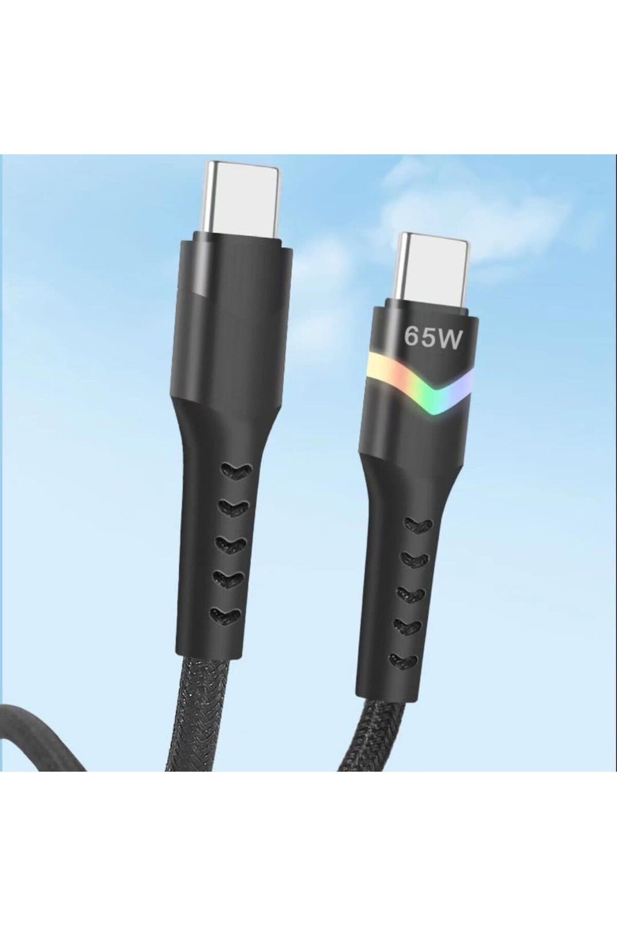 STOREMAX NR9 Type-C to Type-C iPhone Android Uyumlu 65W PD LED Işıklı Kablo Hızlı Şarj Örgü Kablo Tr