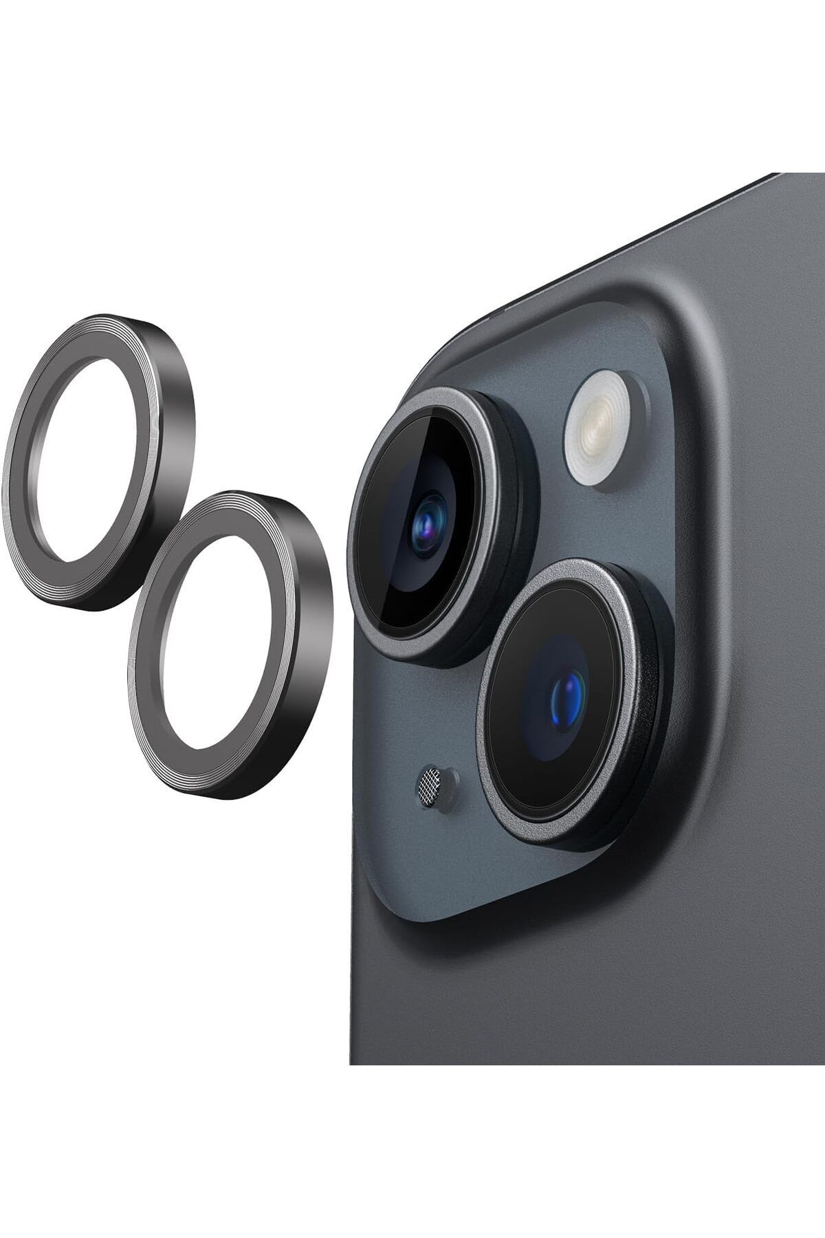 STOREMAX OZN iPhone 13 ile Uyumlu Alüminyum Çerçeveli Temperli Safir Metal Lens (Siyah, iPhone 13) OZNstre