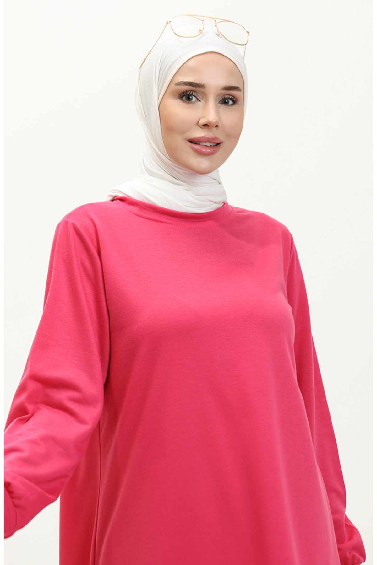 sefamerve-Fuchsia Two-String Tunic and Trousers Set - 0044-11 3