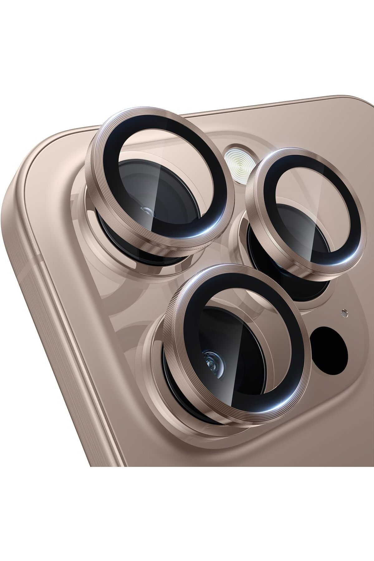 STOREMAX OZN Trend iPhone 16 Pro ve iPhone 16 Pro Max Kamera Camı Lens Koruyucu Halka Set - Çöl Titanyum O