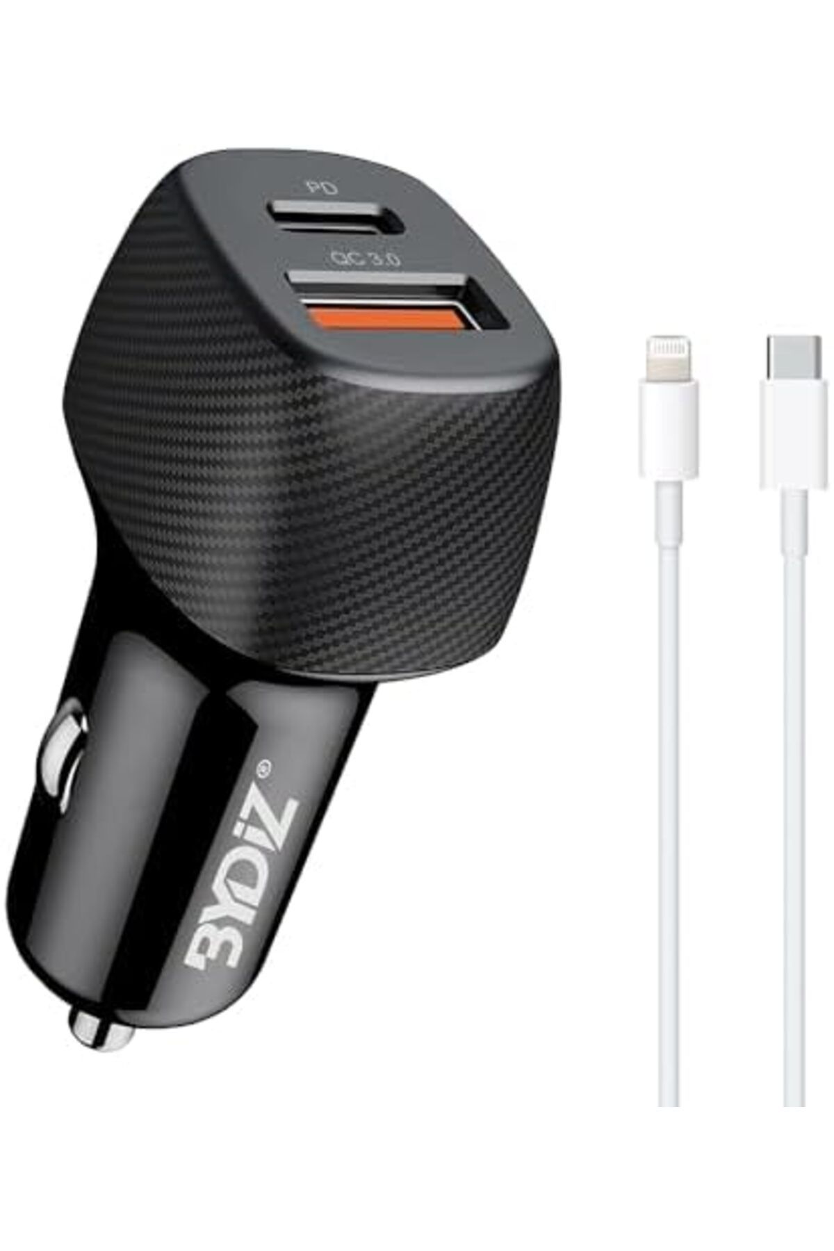 STOREMAX BY-38L Hızlı Araç Şarj Cihazı 38W Uyumlu  Araba Çakmaklık Şarj Aleti + Lightning Kablo USB + PD