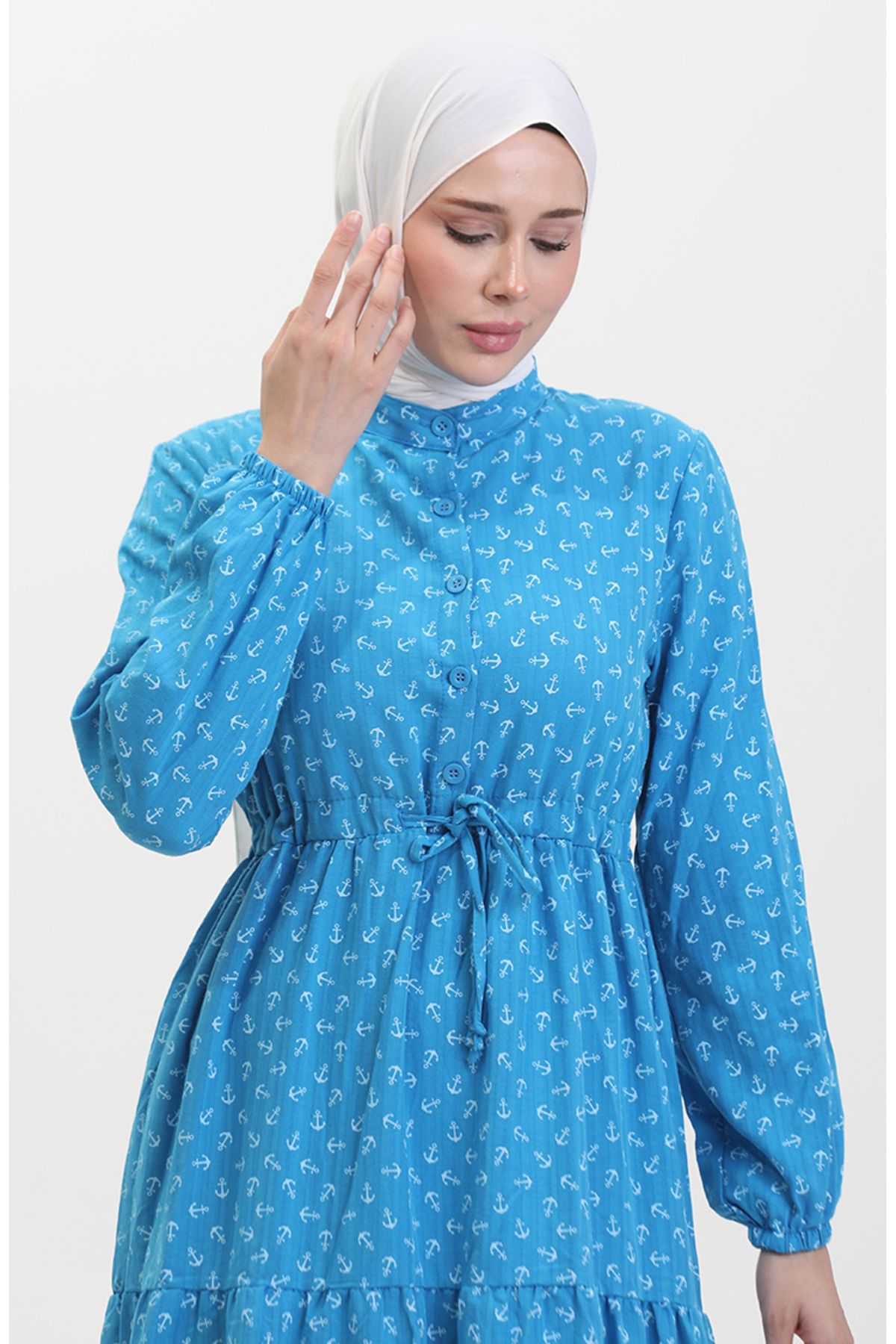 sefamerve-Rochie albastră cu model Anchor - 0400-07 4