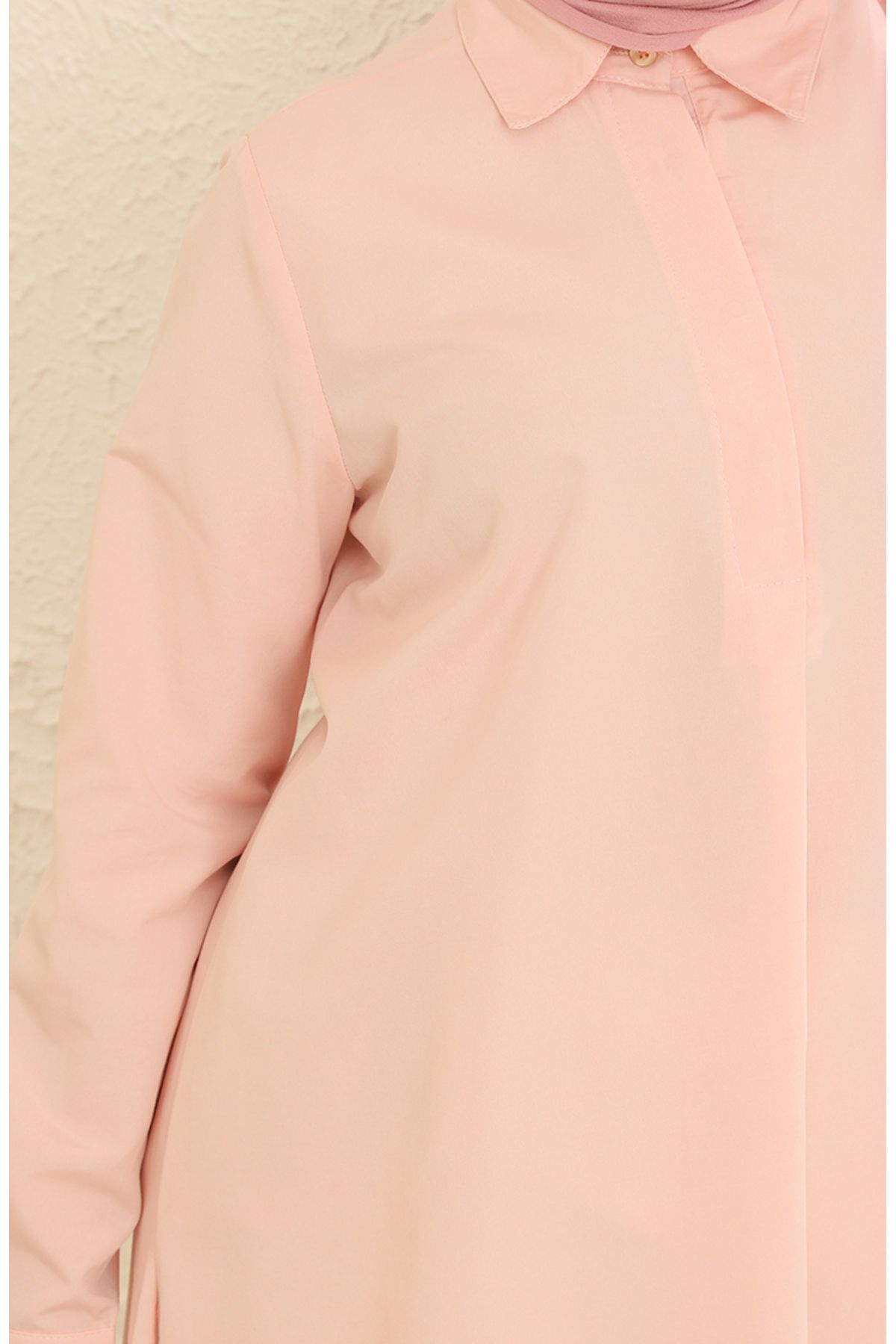 sefamerve-Salmon Tunic with Hidden Buttons and Slits 6478-17 6