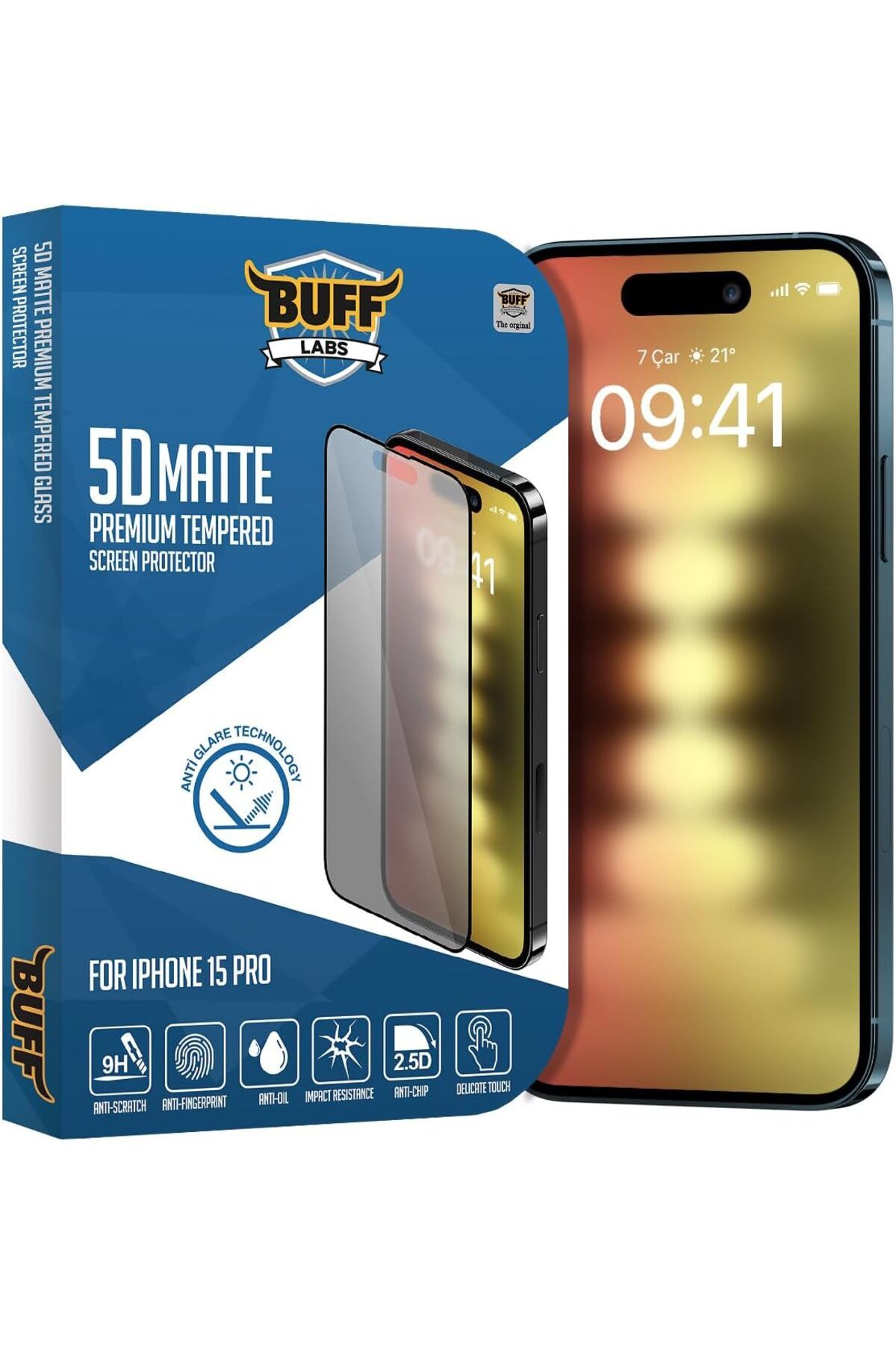 Mu Art Ahşap Mrt iPhone 15 Pro ile Uyumlu 5D Mat Ekran Koruyucu, BF2290 Art 871301