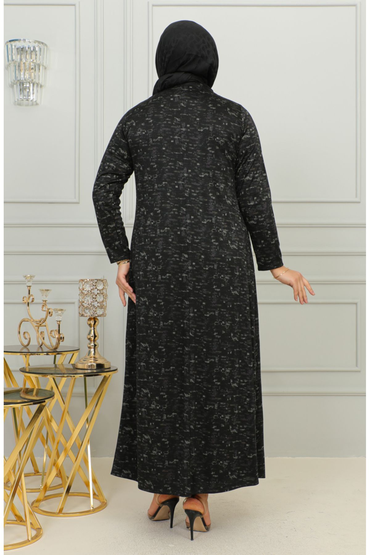 sefamerve-Plum Patterned Stone Printed Plus Size Dress - 4425C-04 5
