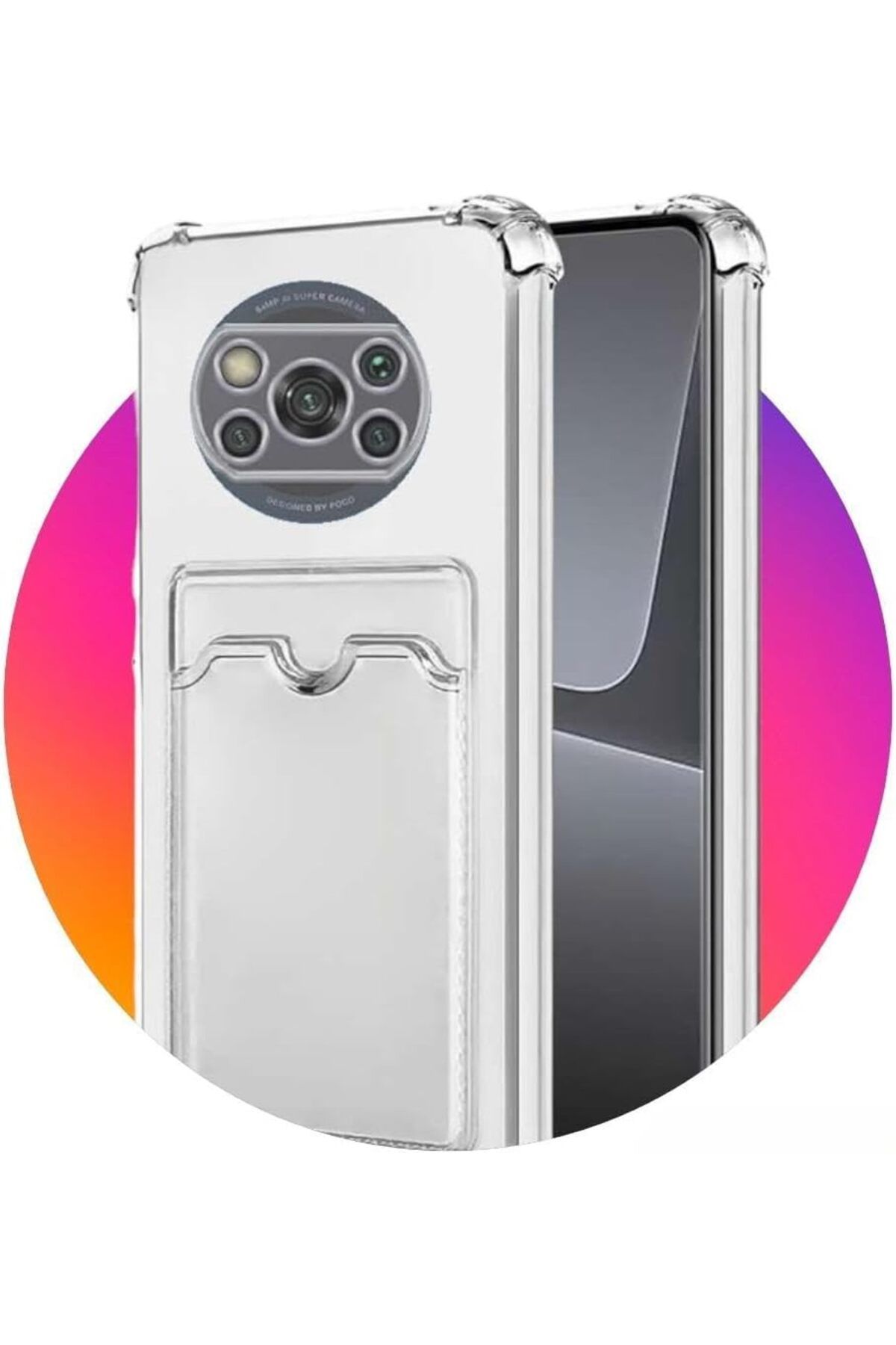 STOREMAX Rom Xiaomi Poco X3 İle Uyumlu Kartlıklı, Darbeye Dayanıklı (Shockproof) Şeffaf Kılıfı Romsh