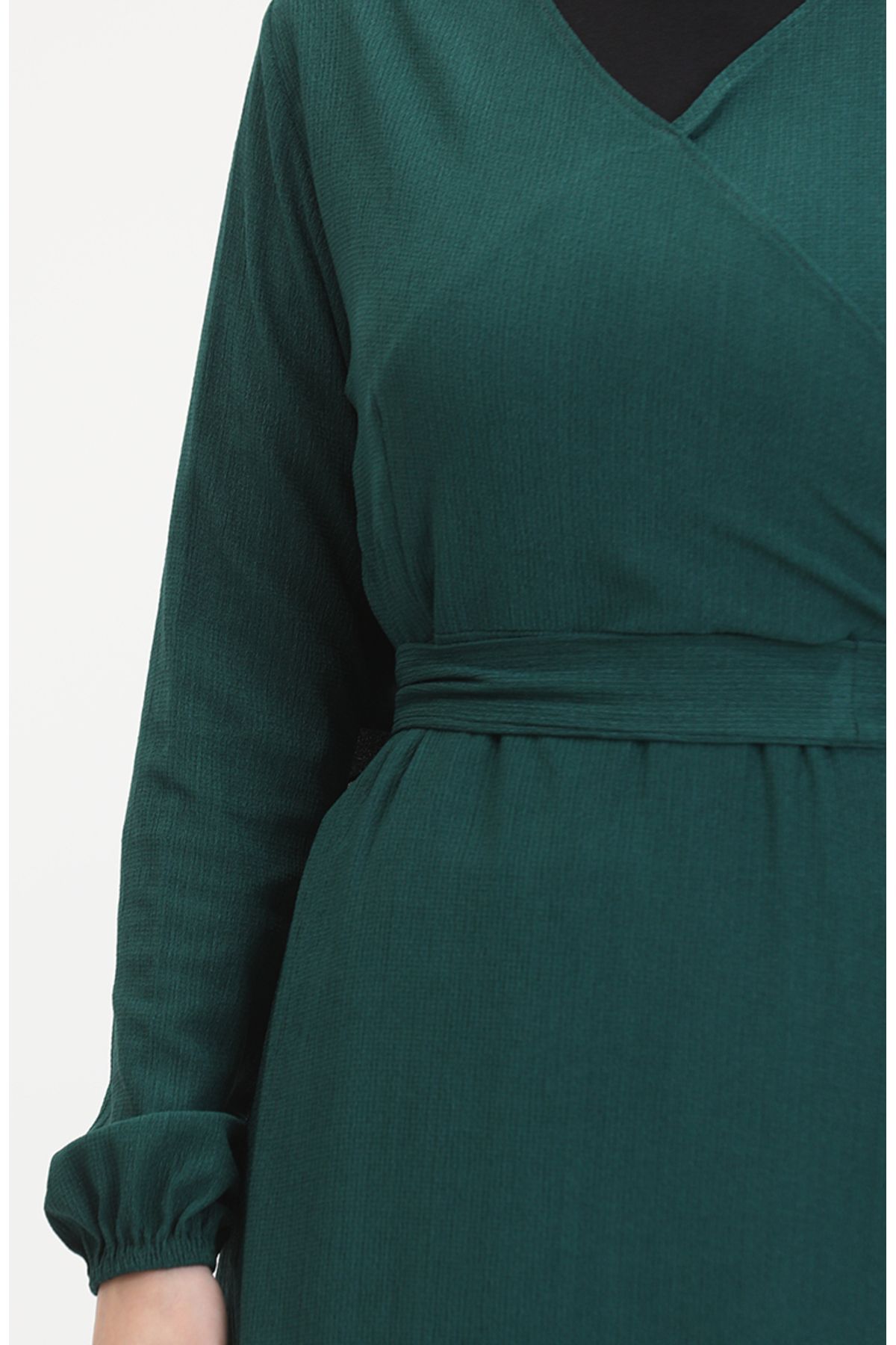sefamerve-Sukienka z wiązaniem z boku i owijanym materiałem 1033-04 Emerald Green 4