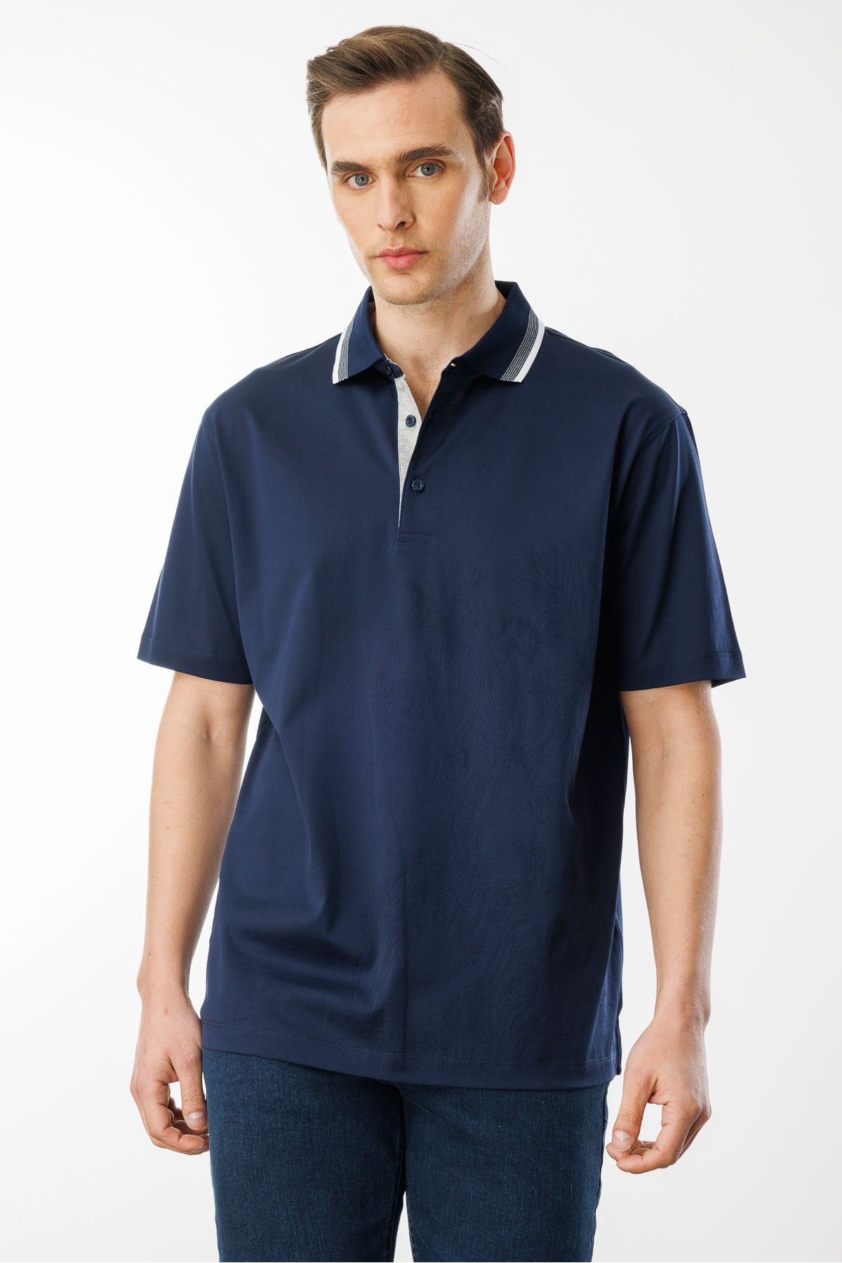 Desen Triko-Erkekler Poloshirt Тениска Mor Merserize 2