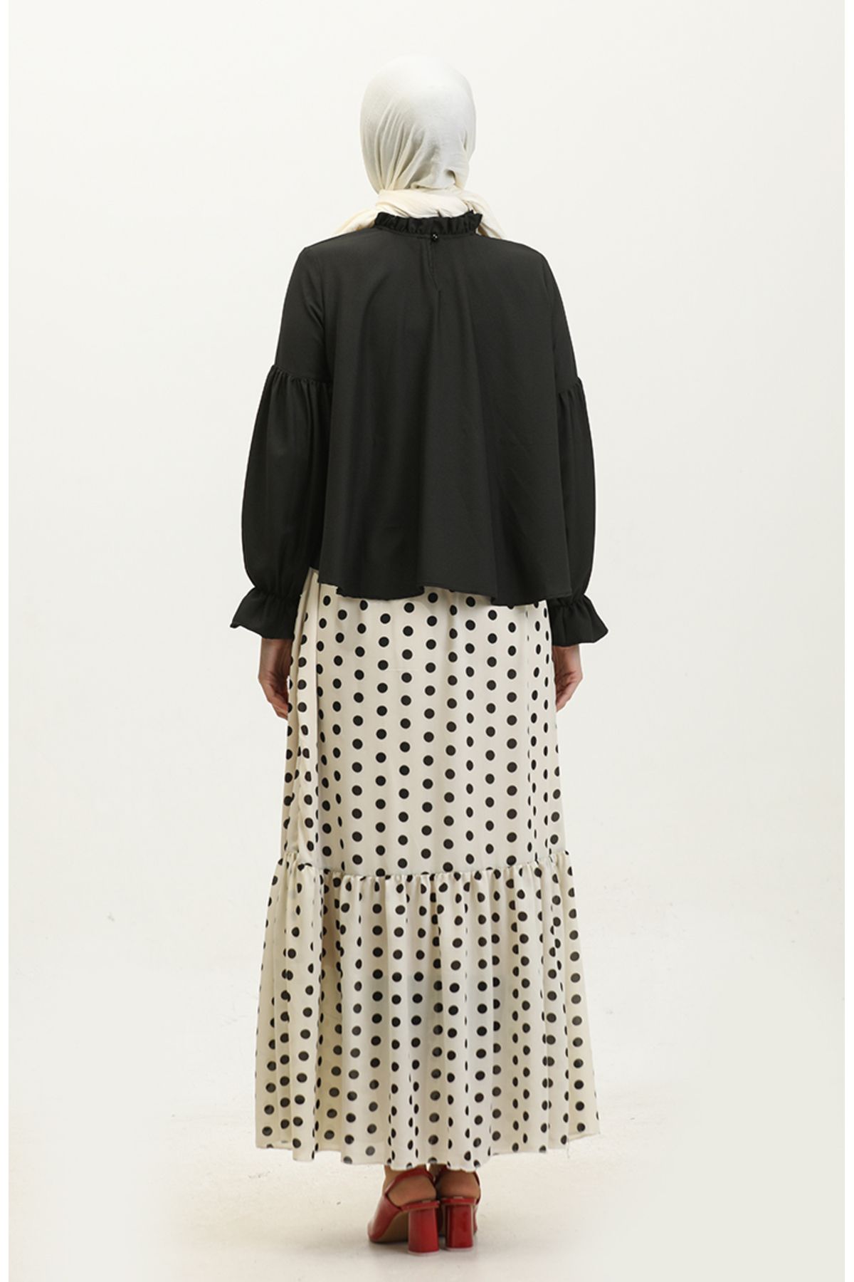 sefamerve-Black Ruffle Sleeve and Collar Blouse - 2038-01 5