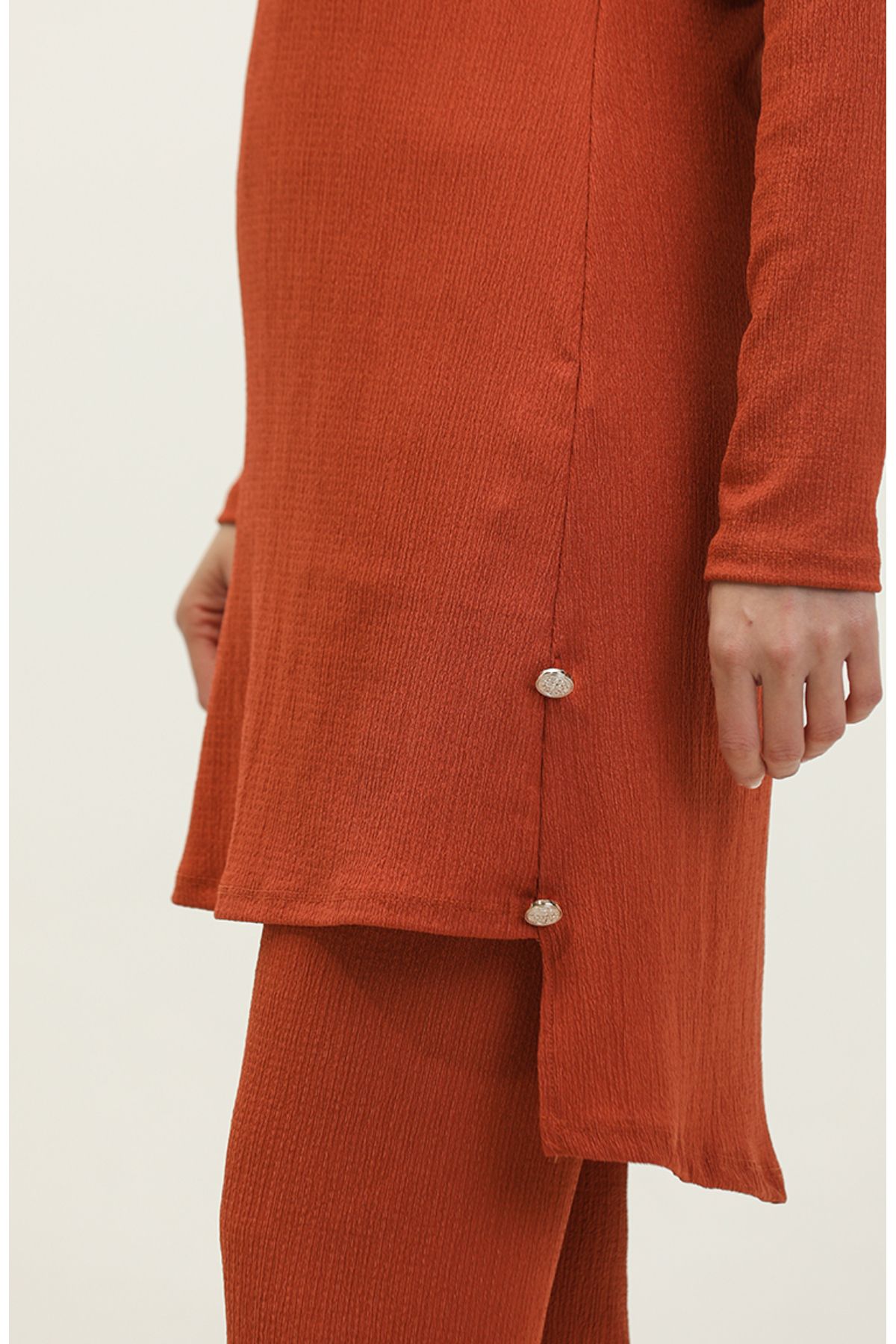 sefamerve-Brick Color Tunic and Trousers Double Set - Button Detail 0101DA-03 4