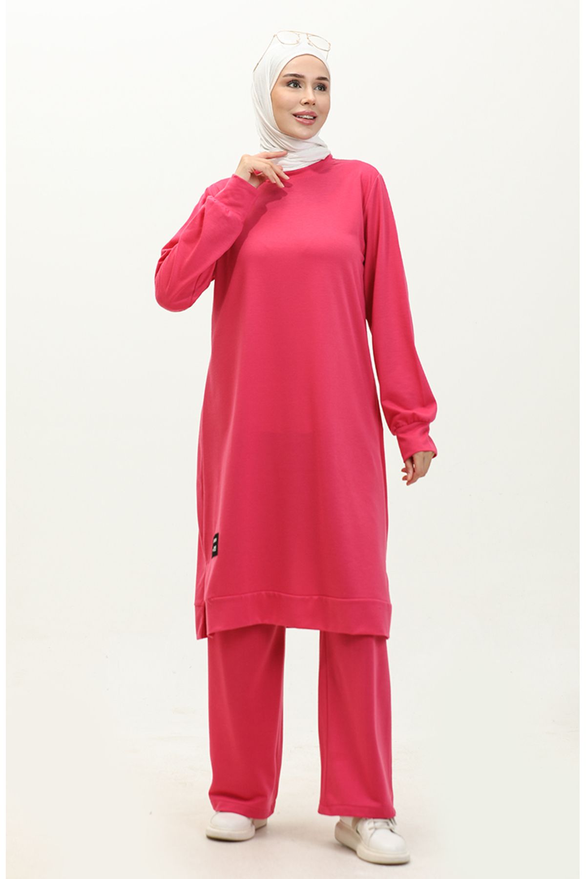 sefamerve-Fuchsia Two-String Tunic and Trousers Set - 0044-11 2