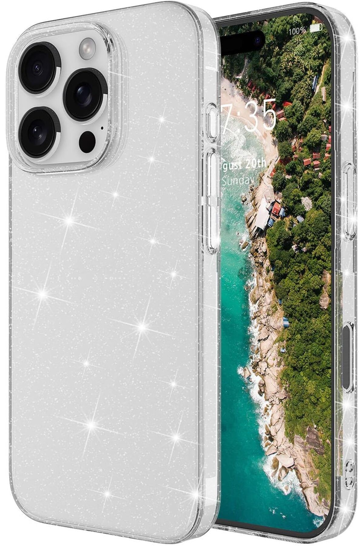 STOREMAX ELZ İle Uyumlu iPhone 16 Pro Max Kılıf Parlayan Simli Şeffaf ZORE Redos Kapak Şeffaf FRNTR 1127
