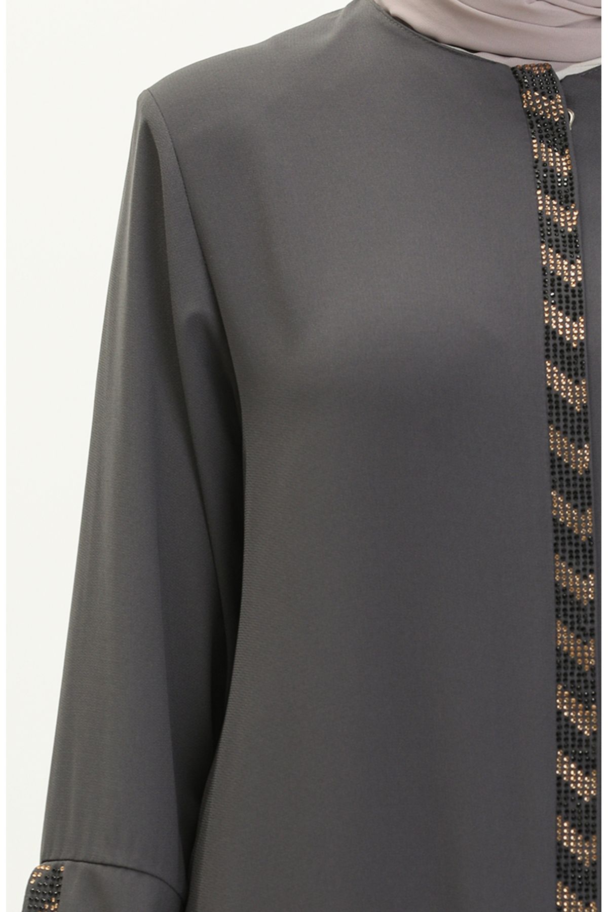 sefamerve-Γκρι Plus Size Ferace με φερμουάρ - 5032-06 4