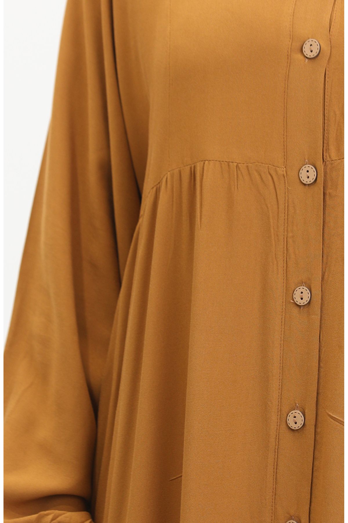 sefamerve-Tan 0463-06 Model Dress with Buttons and Elastic Sleeves 7