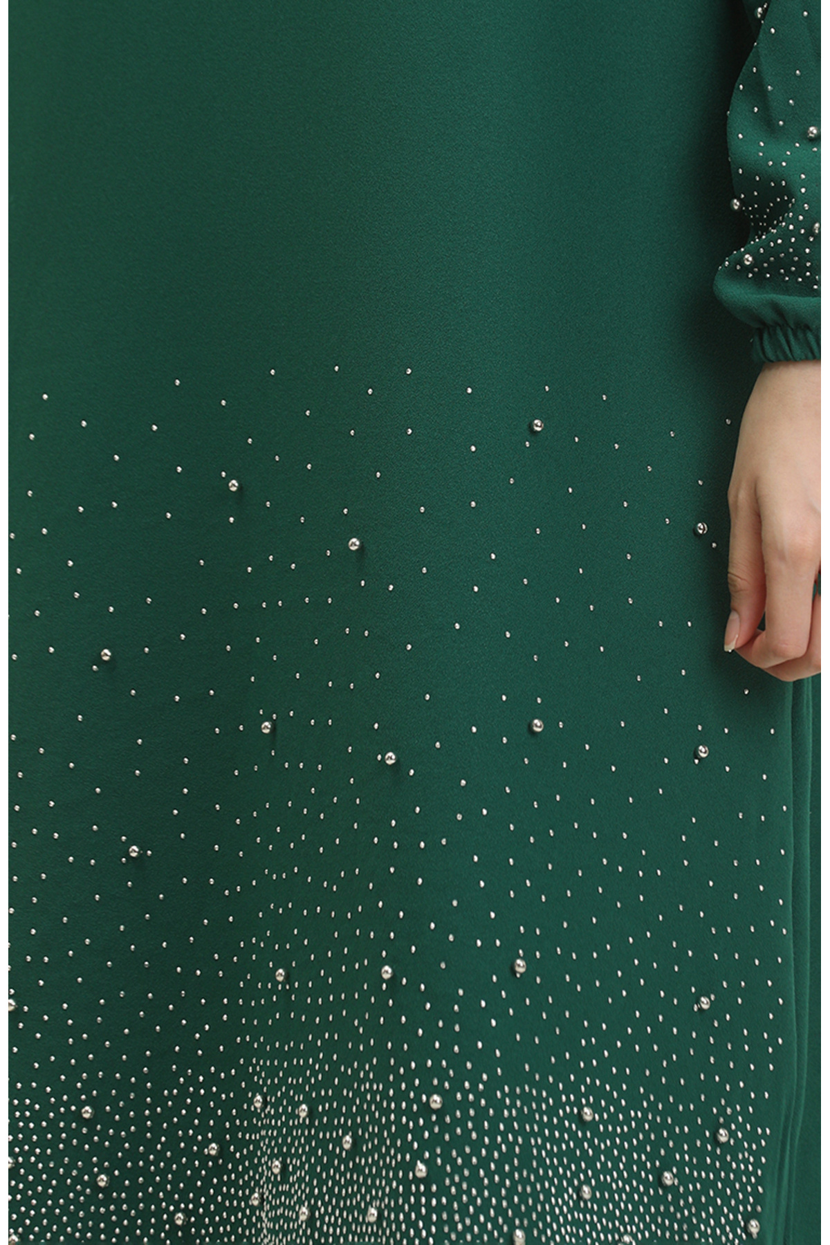 sefamerve-Emerald Green Araboy Stone Printed Evening Dress and Tunic Trousers Double Set - 0409-01 5