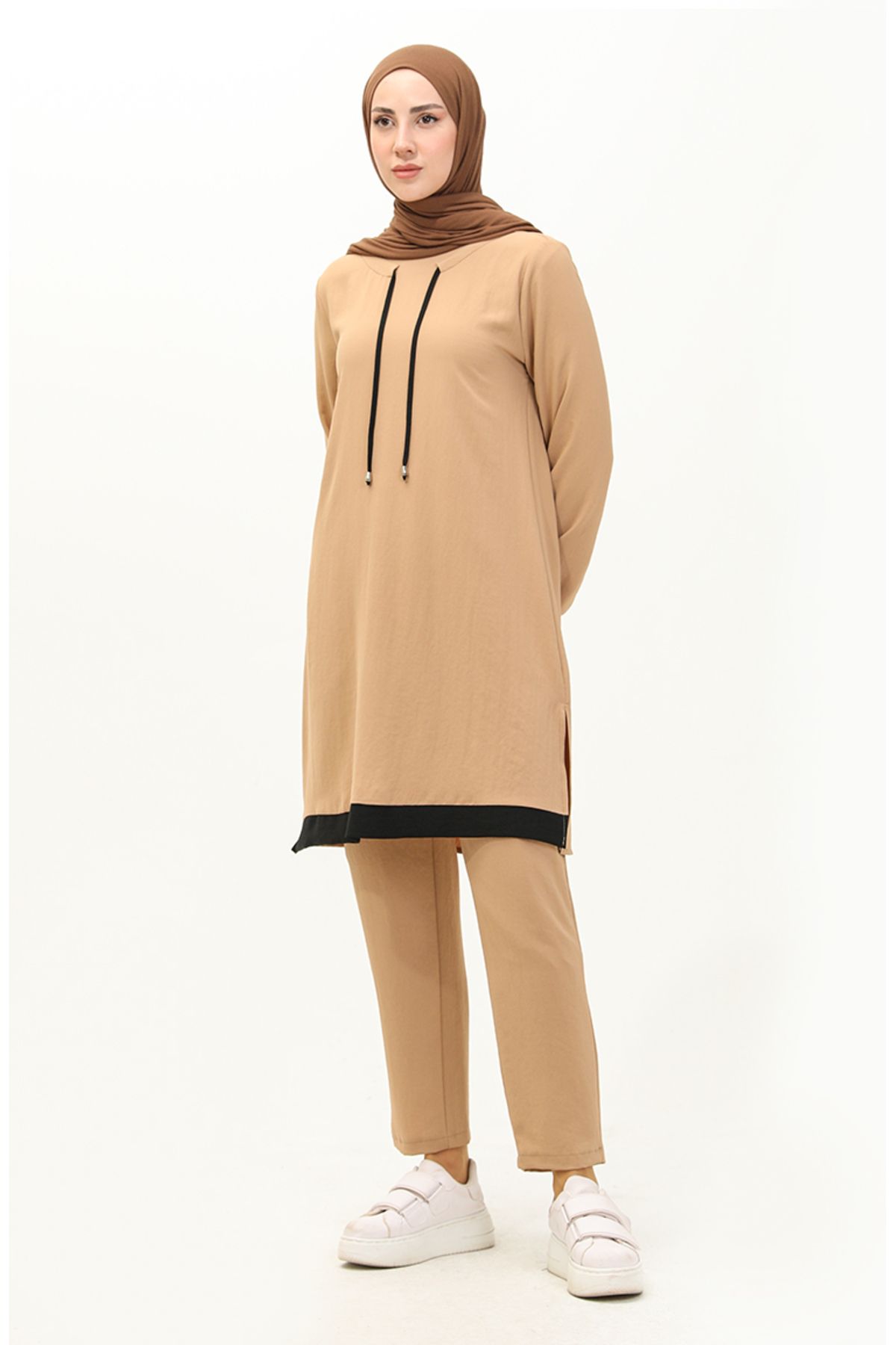 sefamerve-Aerobin Fabric Tunic and Trousers Set of Two - Mink 1003-07 2