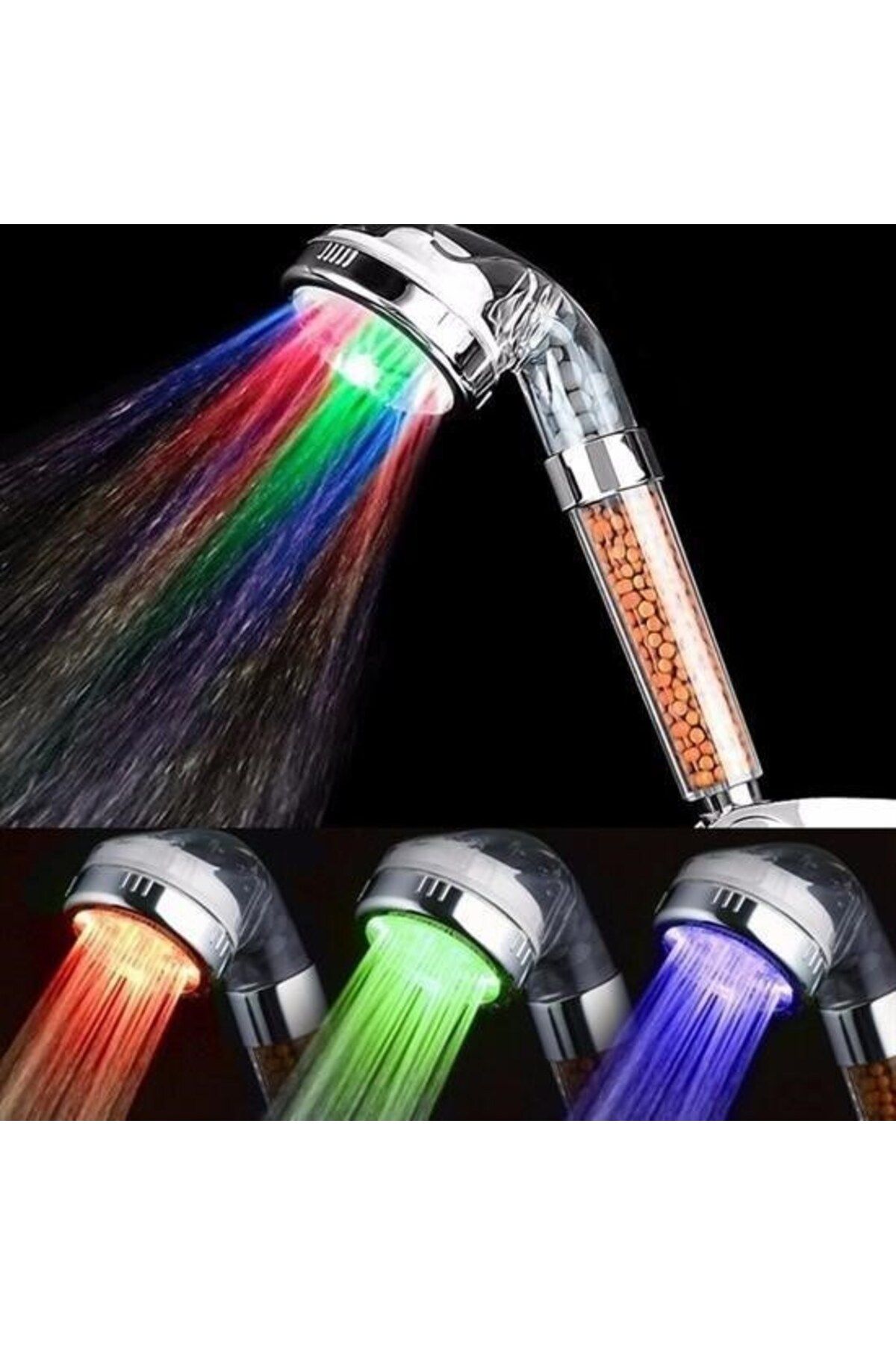 Allproduct ® Renk Değiştiren Led Işıklı Su Tasarruflu Basınçlı Duş Başlığı