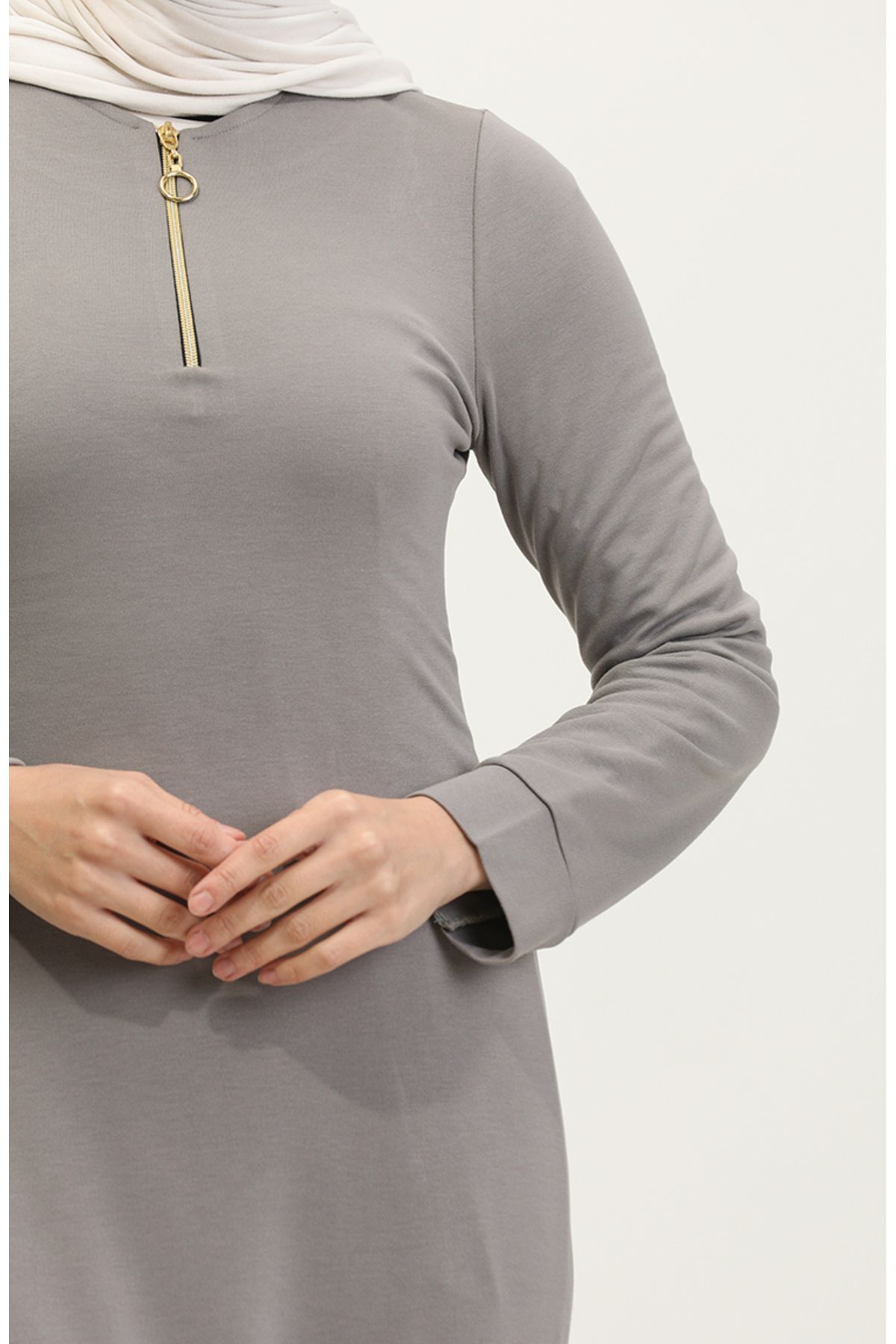sefamerve-Szara sukienka zapinana na suwak - model 2148-02 5