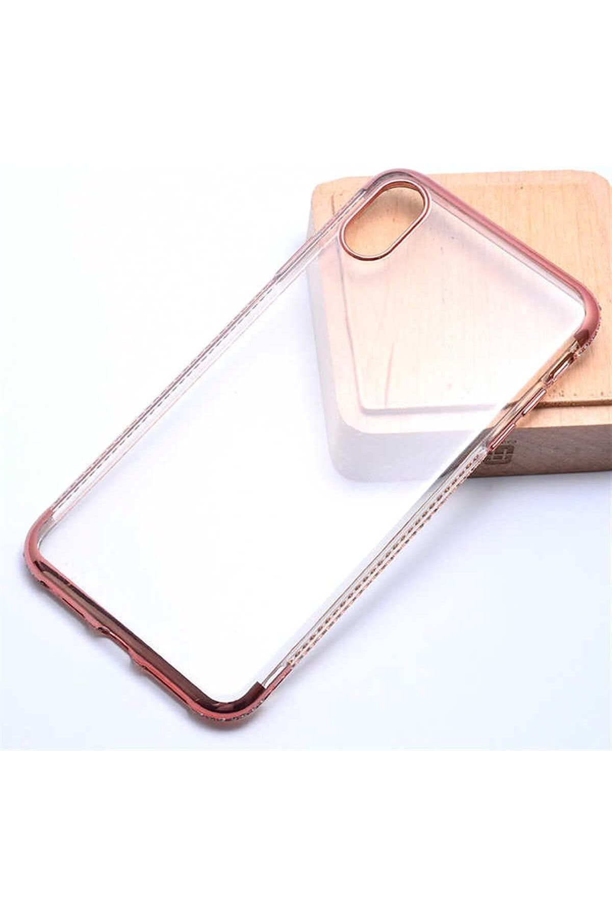 STOREMAX ELZ 6847 iPhone XS Max 6.5 ile Uyumlu Kılıf Tek Sıra Taşlı Silikon, Rose Gold FRNTR 1127478